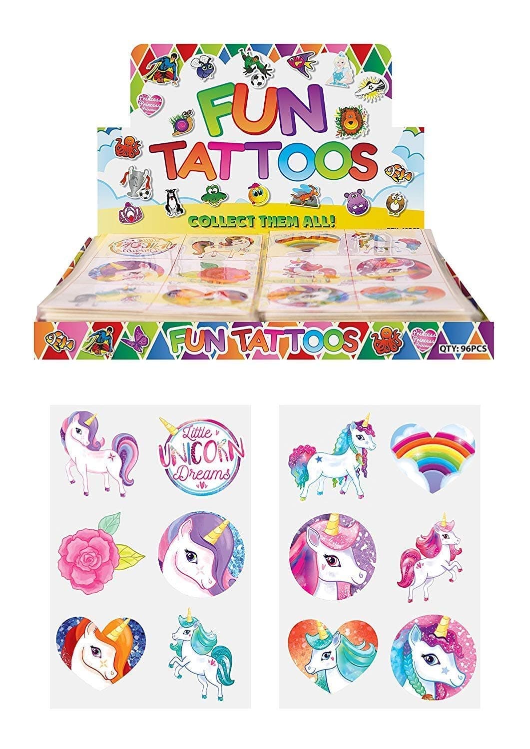 Henbrandt 24 x Girls UNICORN Temporary Tattoos Children's Birthday Party Bag Filler