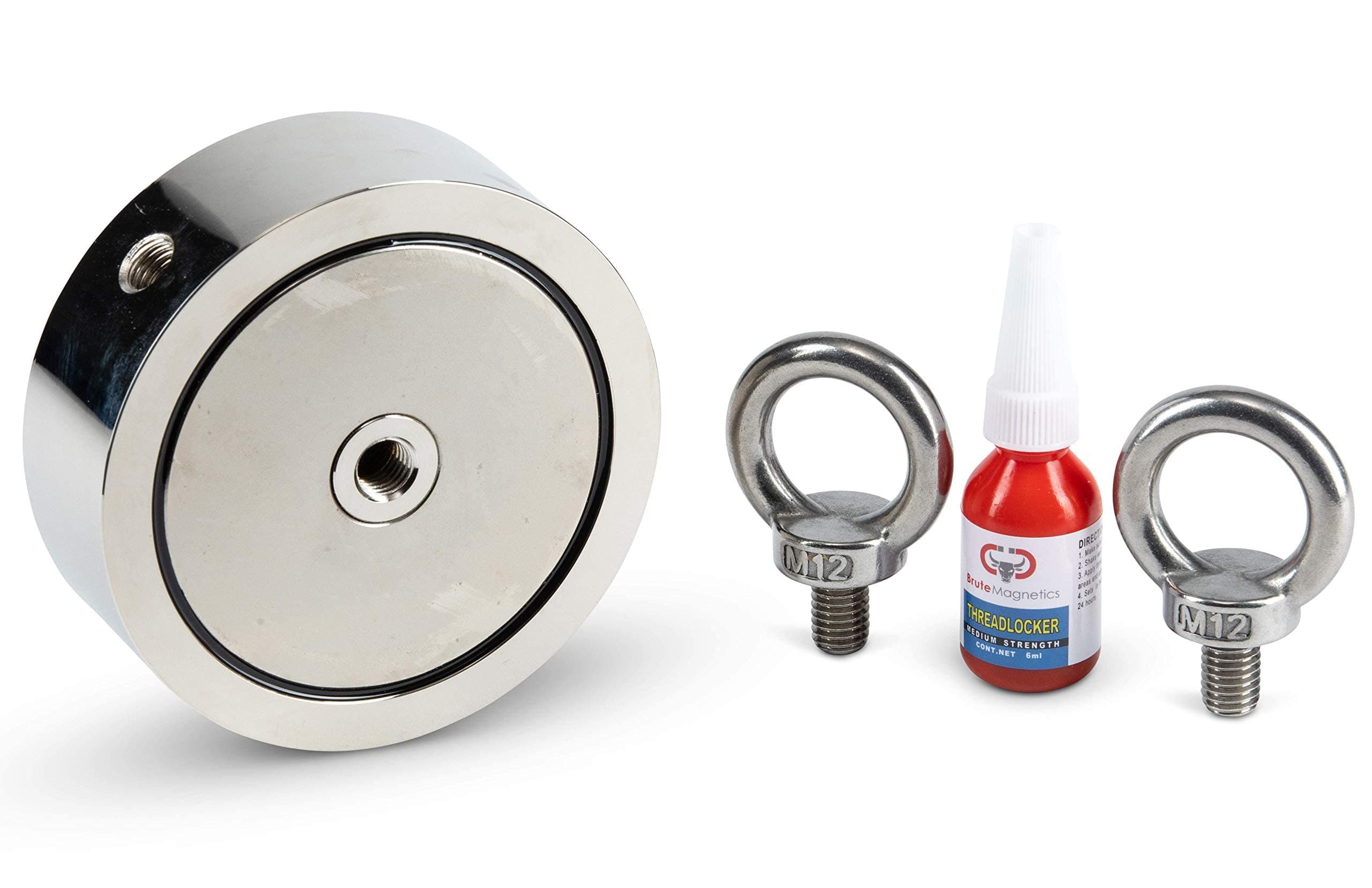 2600 lb Double-Sided Fishing Magnet 4.6" | Heavy Duty Rare Earth Neodymium Magnet- Includes Eyebolts and Threadlocker Strong Magnets for Fishing in Lakes or Rivers