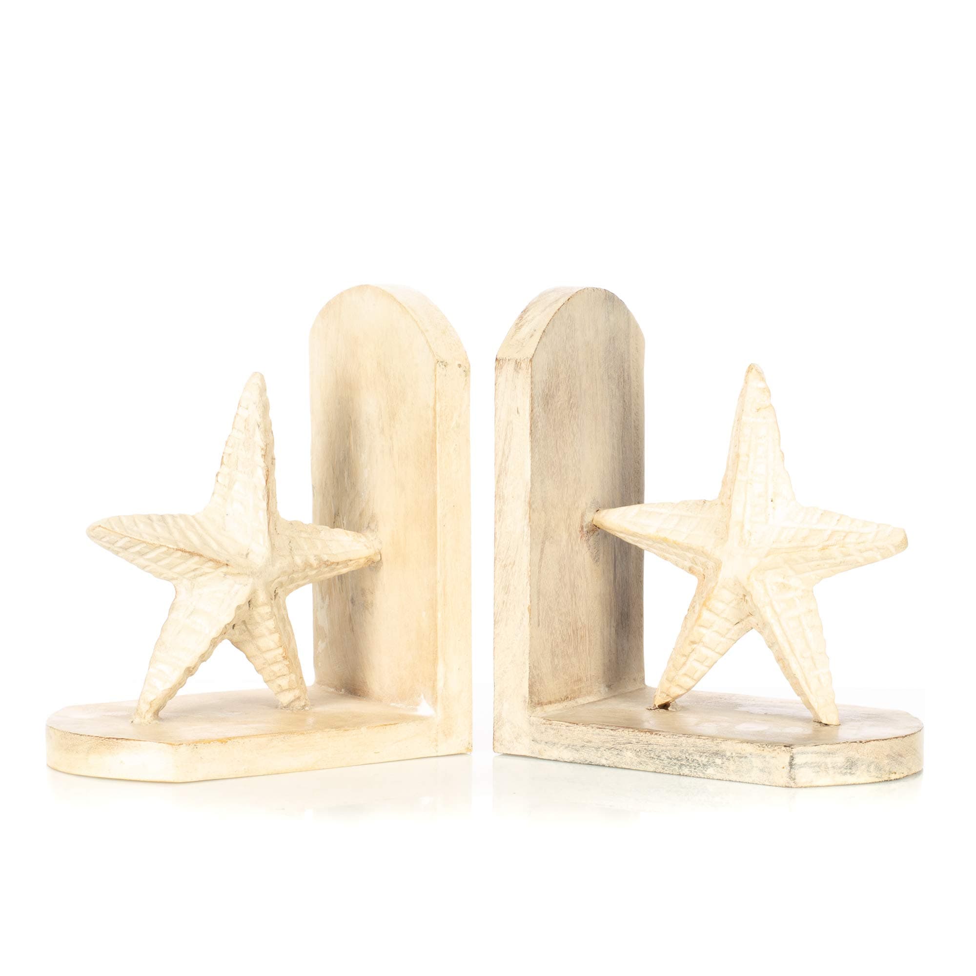 Sea Island Ocean Starfish Nautical Whitewash 9 x 8 Solid Wood Decorative Bookends