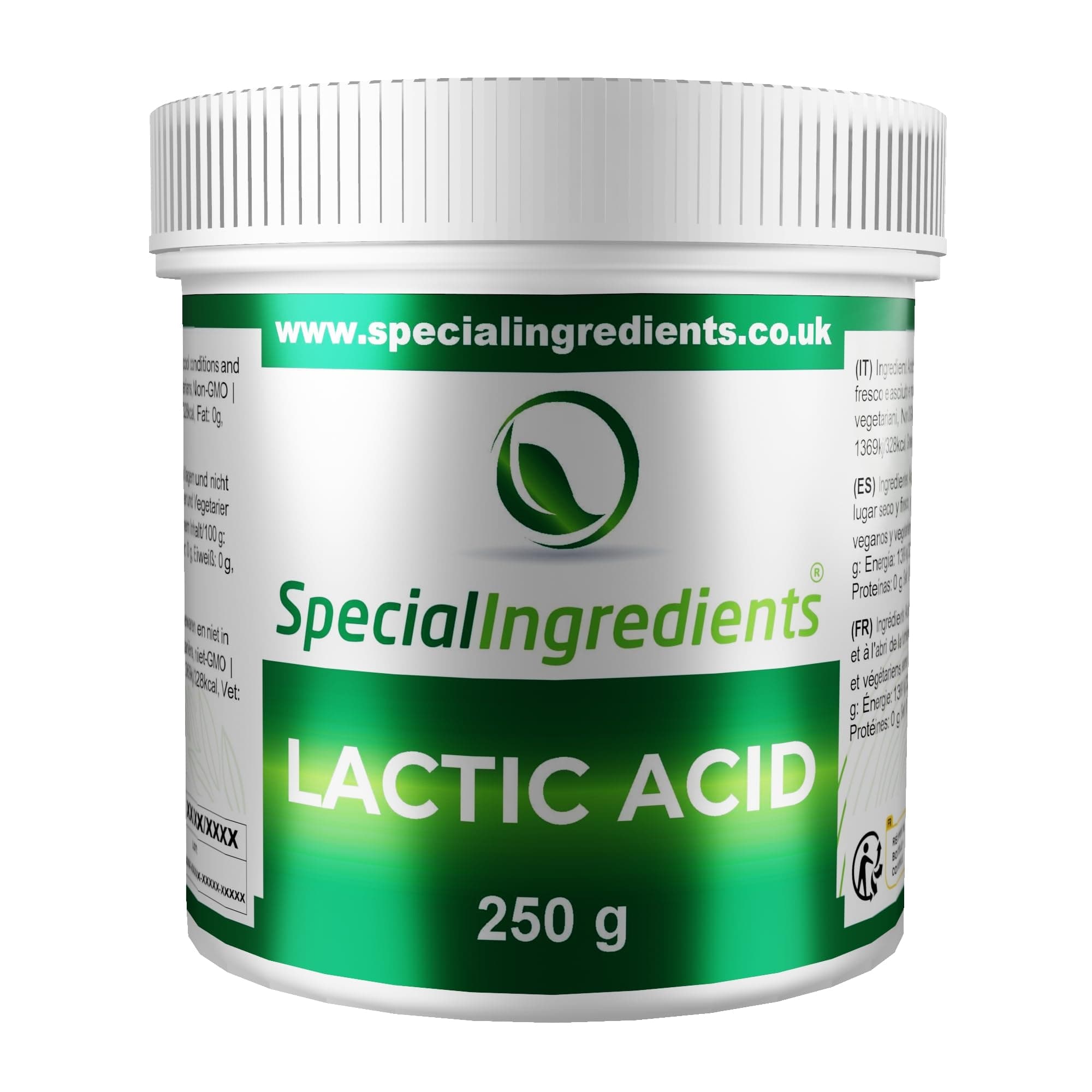 Lactic Acid Powder 250g - Vegan Friendly Ideal for Vegan Cheese and Butter, Non-GMO - Recyclable Container