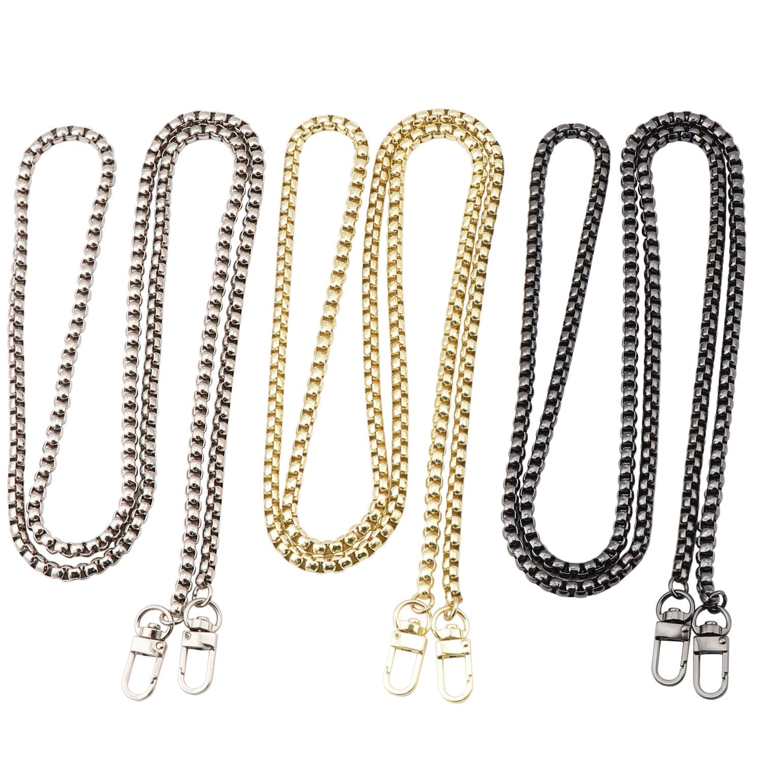 Coolty 3PCS 120cm Metal DIY Handbag Chain, Bag Replacement Straps with Sturdy Buckles for Handbag Purse Crossbody Shoulder Bag(Gold, Silver & Black)