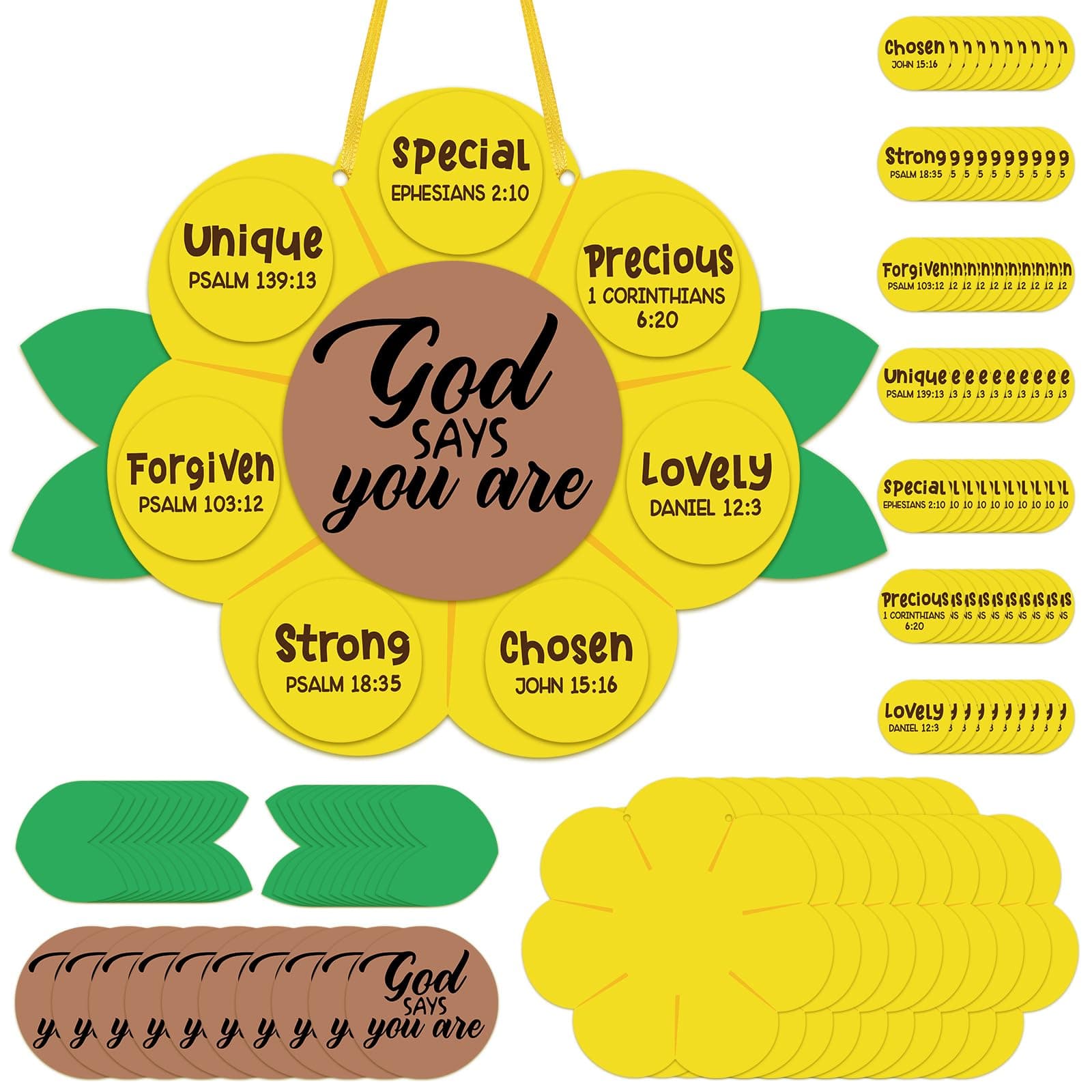 Syhood 24 Set God Says You are Sunflower Craft Kit for Sunday School VBS Religious DIY Christian Bible Craft Kit for School Home Activities