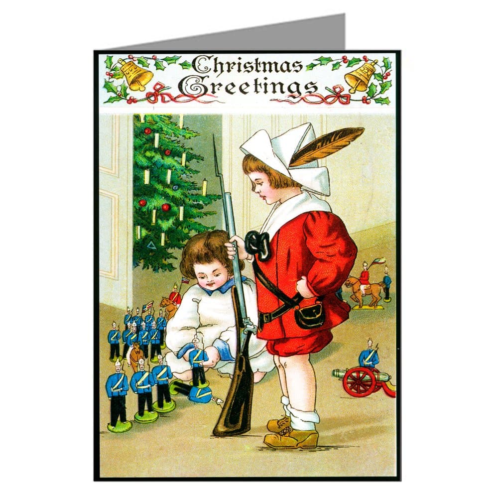 Classic Vintage Christmas Boys Playing with Toy Soldiers Victorian Holiday Greeting Cards Boxed Set