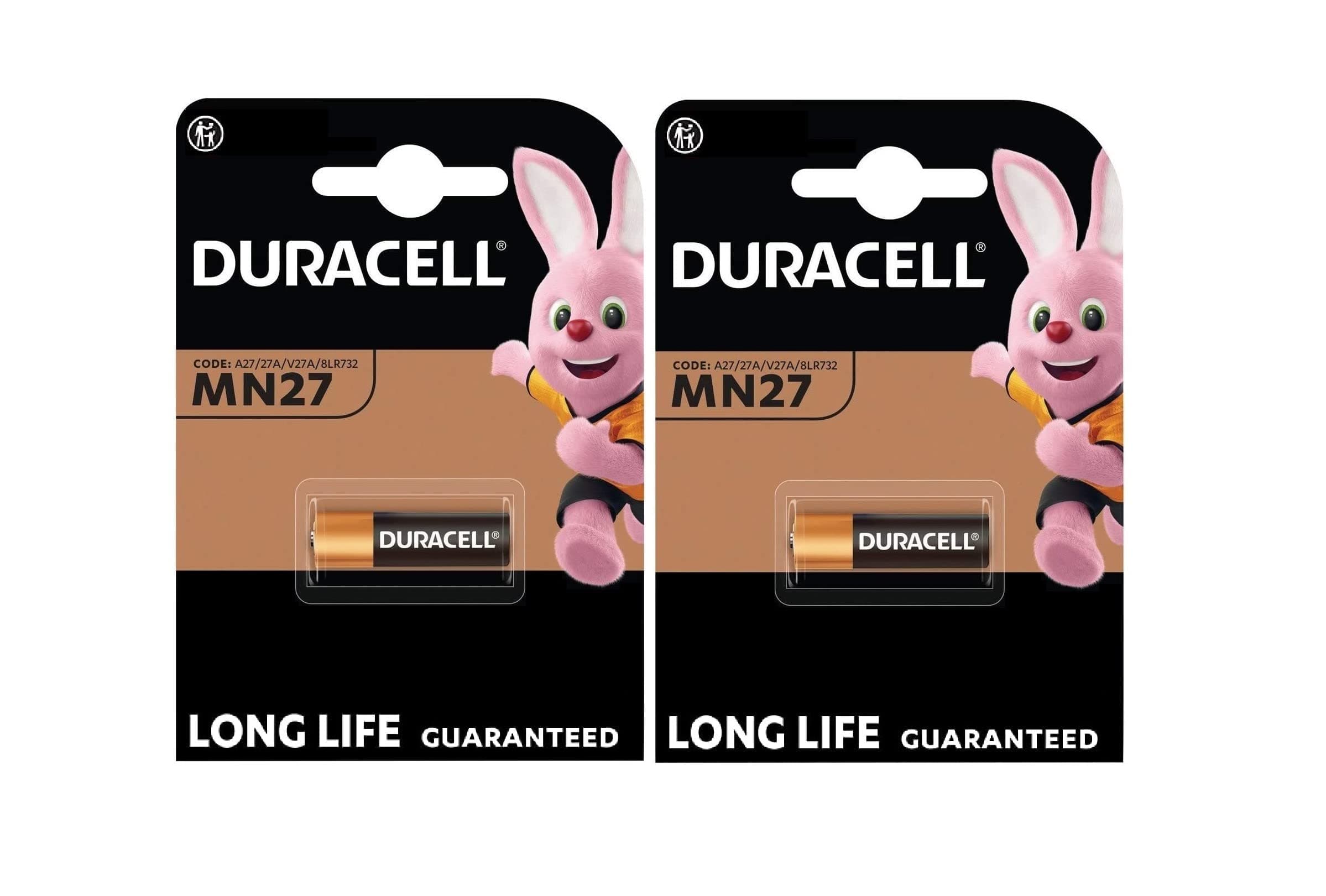 2X Duracell MN27 27A A27 8LR732 (2 Blister Packs of 1 Battery) 2 Batteries