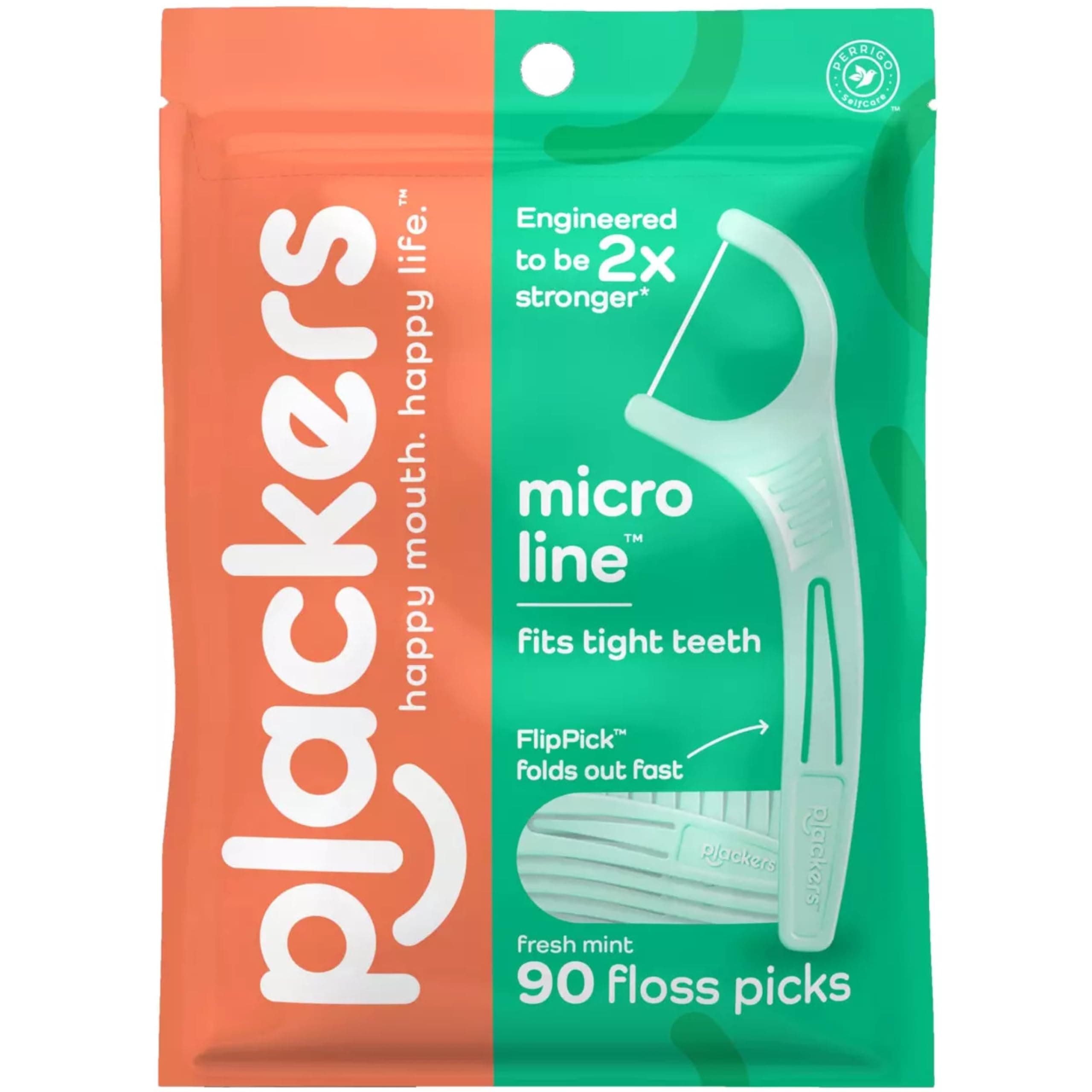 Plackers Micro Mint Dental Floss Picks, 90 Count (Pack of 3)