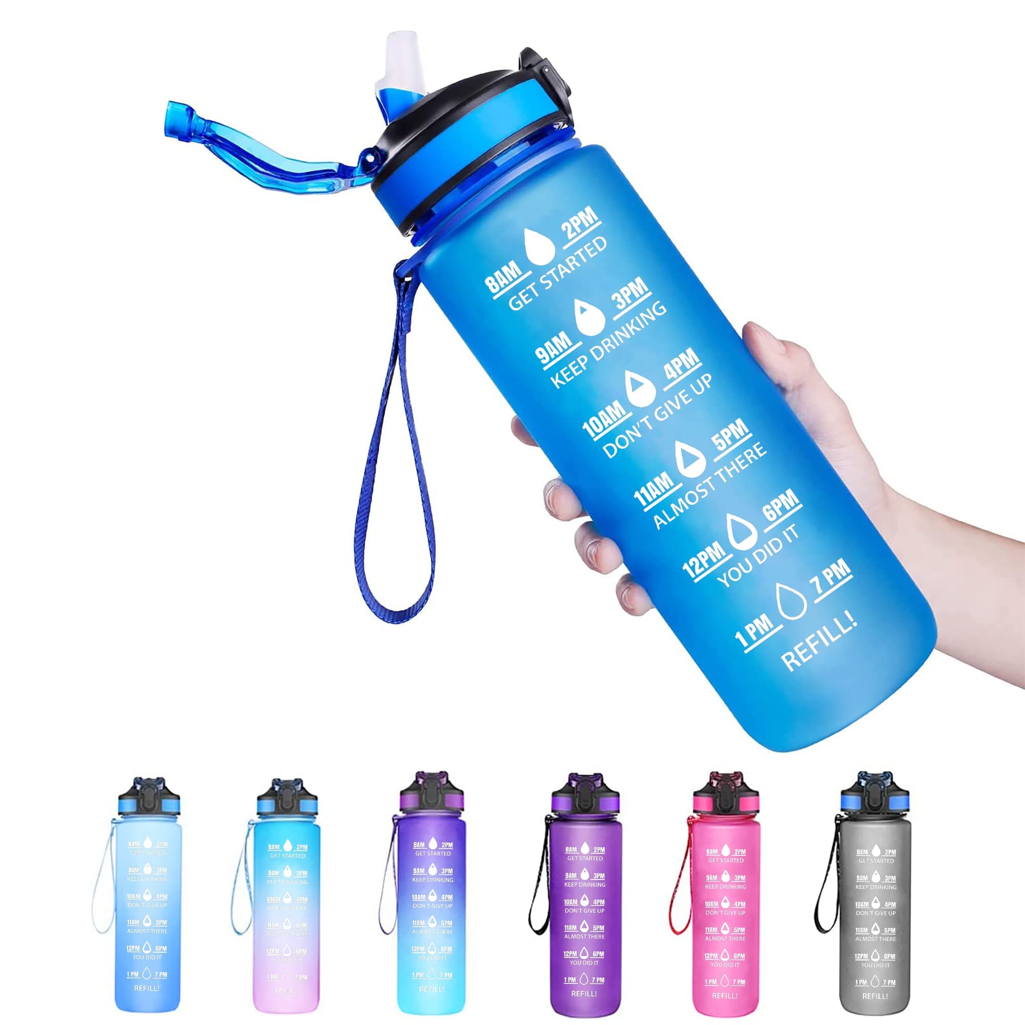 STOREALOriginal Tritan Motivational Water Bottle with Straw, Leak-proof, BPA Free, 1L Water bottle with Time Marker, Reusable Drinking Water Bottle for kids Adults - Ideal For Sports, Travel, Gym