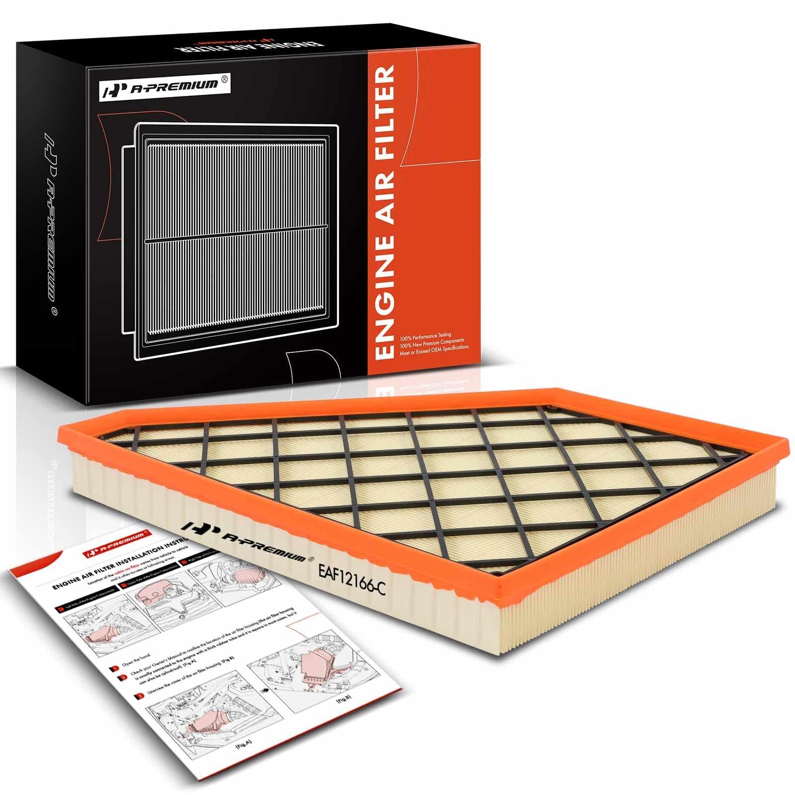 A-Premium Front Engine Air Filter Compatible with Buick Enclave & Cadillac XT5, XT6 & Chevrolet Blazer, Traverse & GMC Acadia, 2017-2022, 2.0L 2.5L 3.6L, Flexible Panel, Replace# CA12166, 23321606