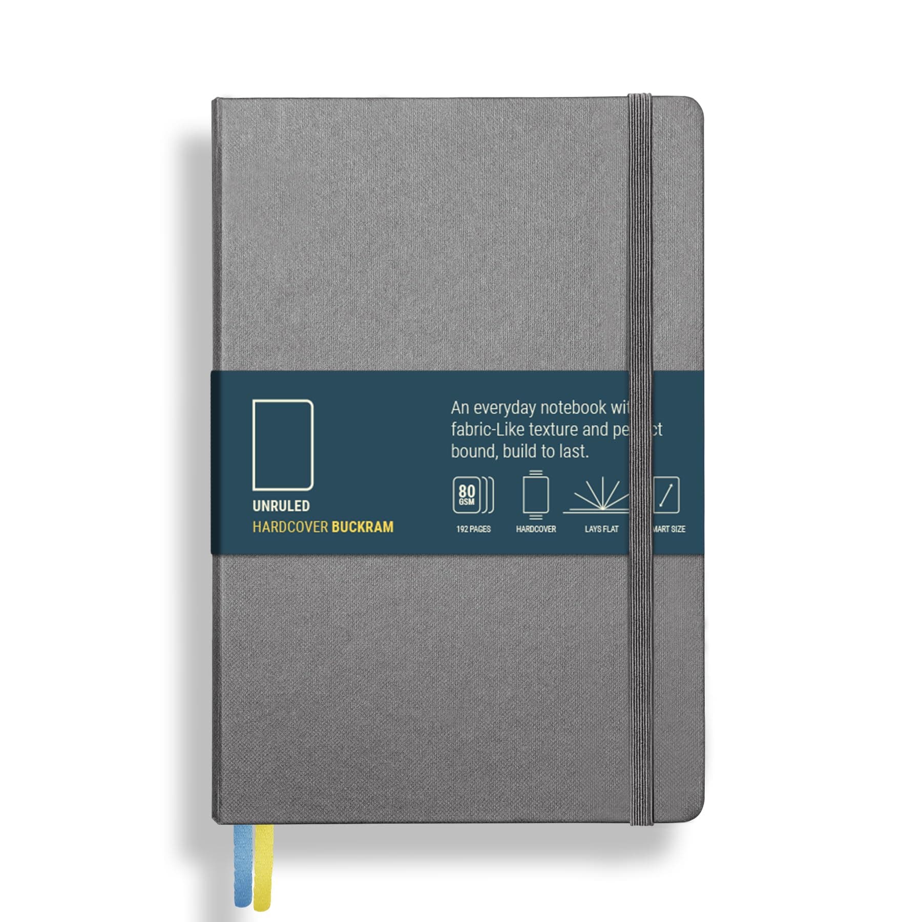 PAPERCOAL DIARY Notebook with Buckram Hard Cover - Grey - Unruled - Smart Size (200x135 mm) - 192 Pages - 80GSM Natural Shade - Flat Lay