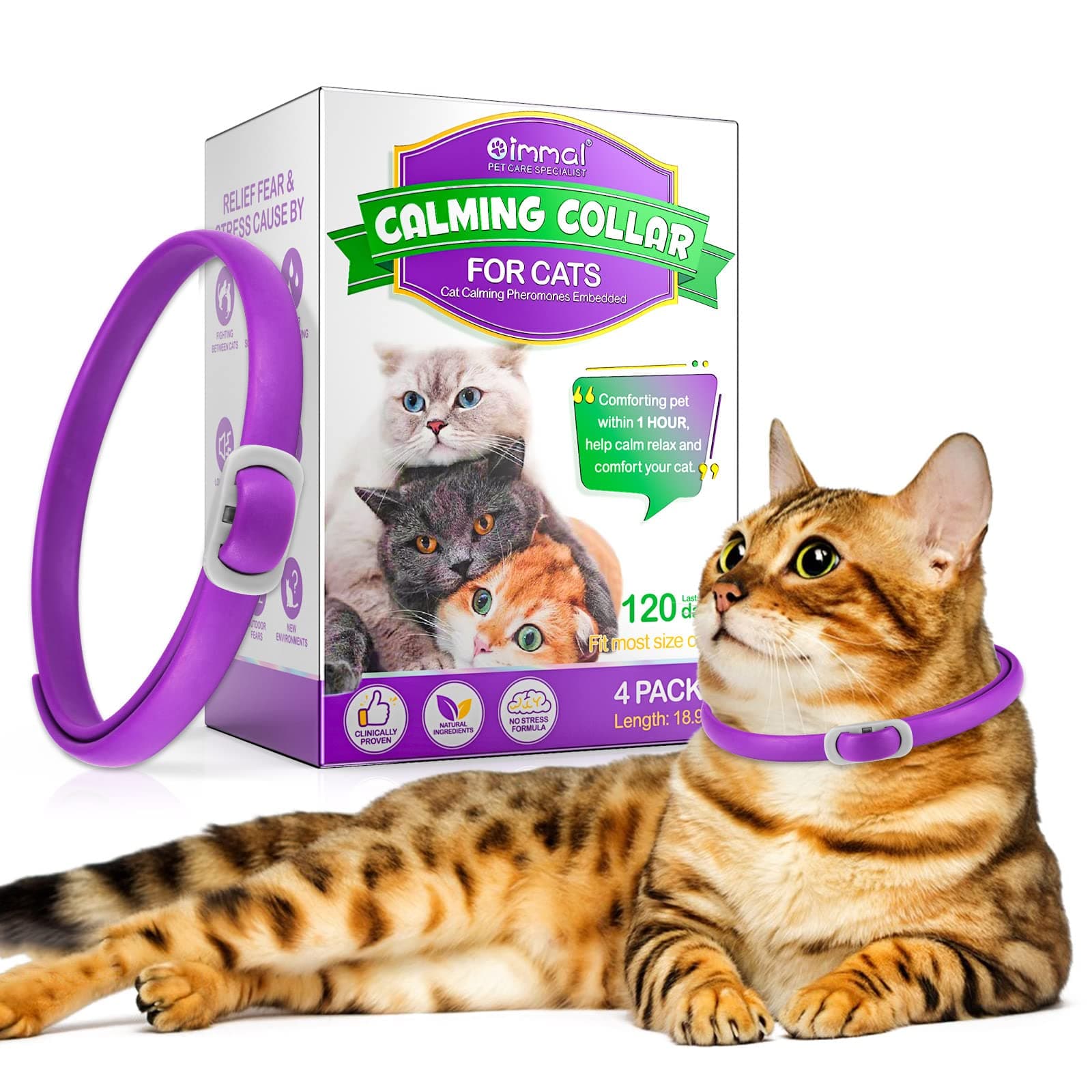 Abodiuss Soothing Collar for Cats, 4 Pieces, Adjustable Design, Pheromone Embedded Calming Collar for Anxiety, Sentry Soothing Collar, Durable, 120 Days, 18.9 Inches