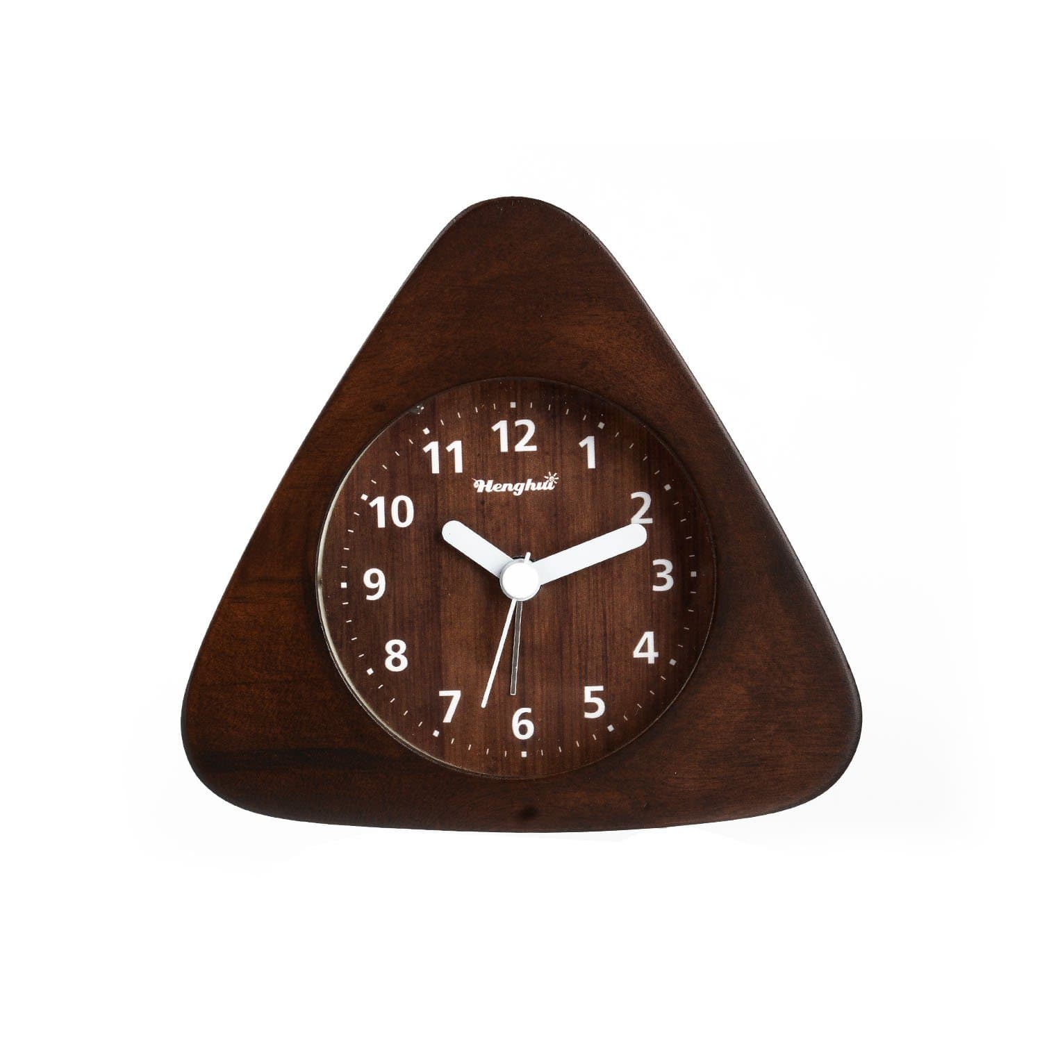 Henghui Solid Wood Non Ticking Analog Quartz Alarm Clock with Nightlight, Snooze and Ascending Sound Alarm (Natural Wood Brown, Triangle)