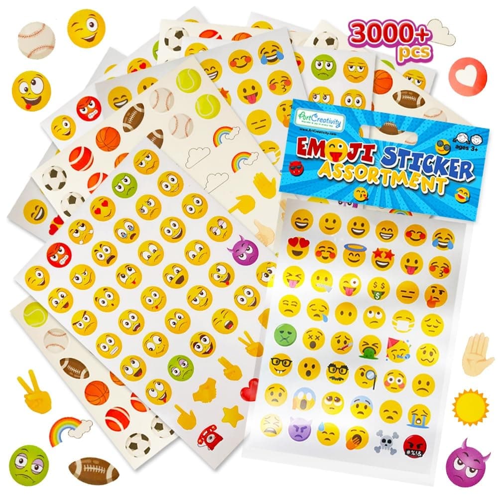 ArtCreativity 3000+ Emoticon Stickers for Kids, Includes 12 Packs with 72 Sticker Sheets, Emoticon Sticker Set for Teacher Classroom Rewards, Art Supplies, Kids Party Favors, Goodie Bag Fillers