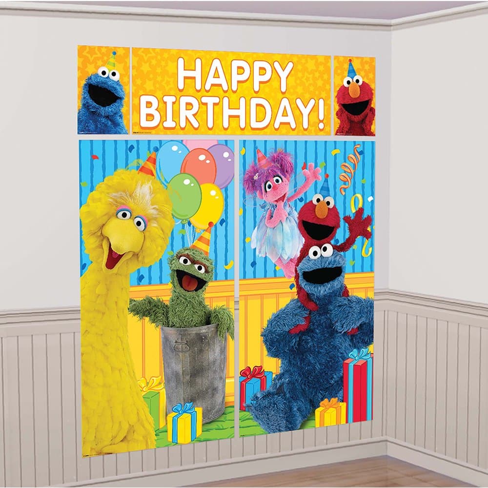 Amscan Sesame Street Elmo Scene Setters Wall Banner Decorating Kit Birthday Party Supplies,Multicolor