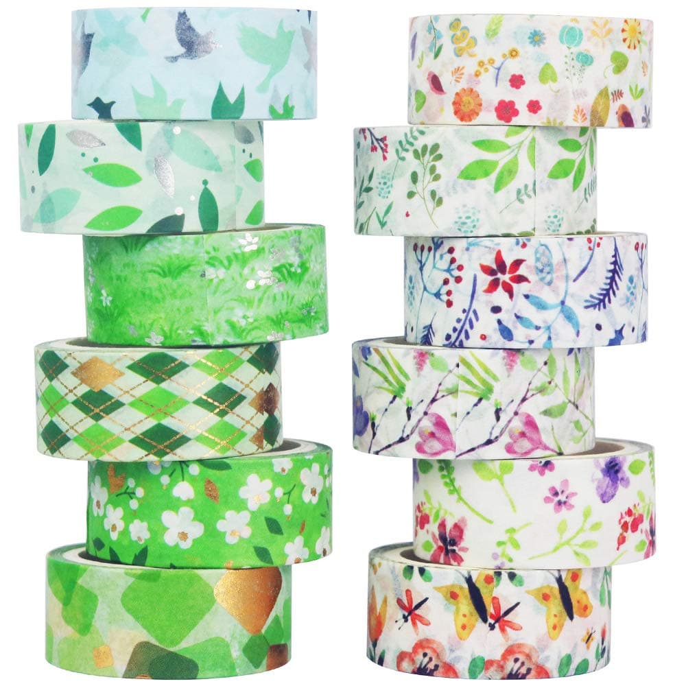 YUBBAEX Poetic Gold Washi Tape Set VSCO Floral Silver Foil Masking Tape Decorative for Arts, DIY Crafts, Journal Supplies, Planners, Scrapbook, Card/Gift Wrapping -15mm- (Willow 12 Rolls)