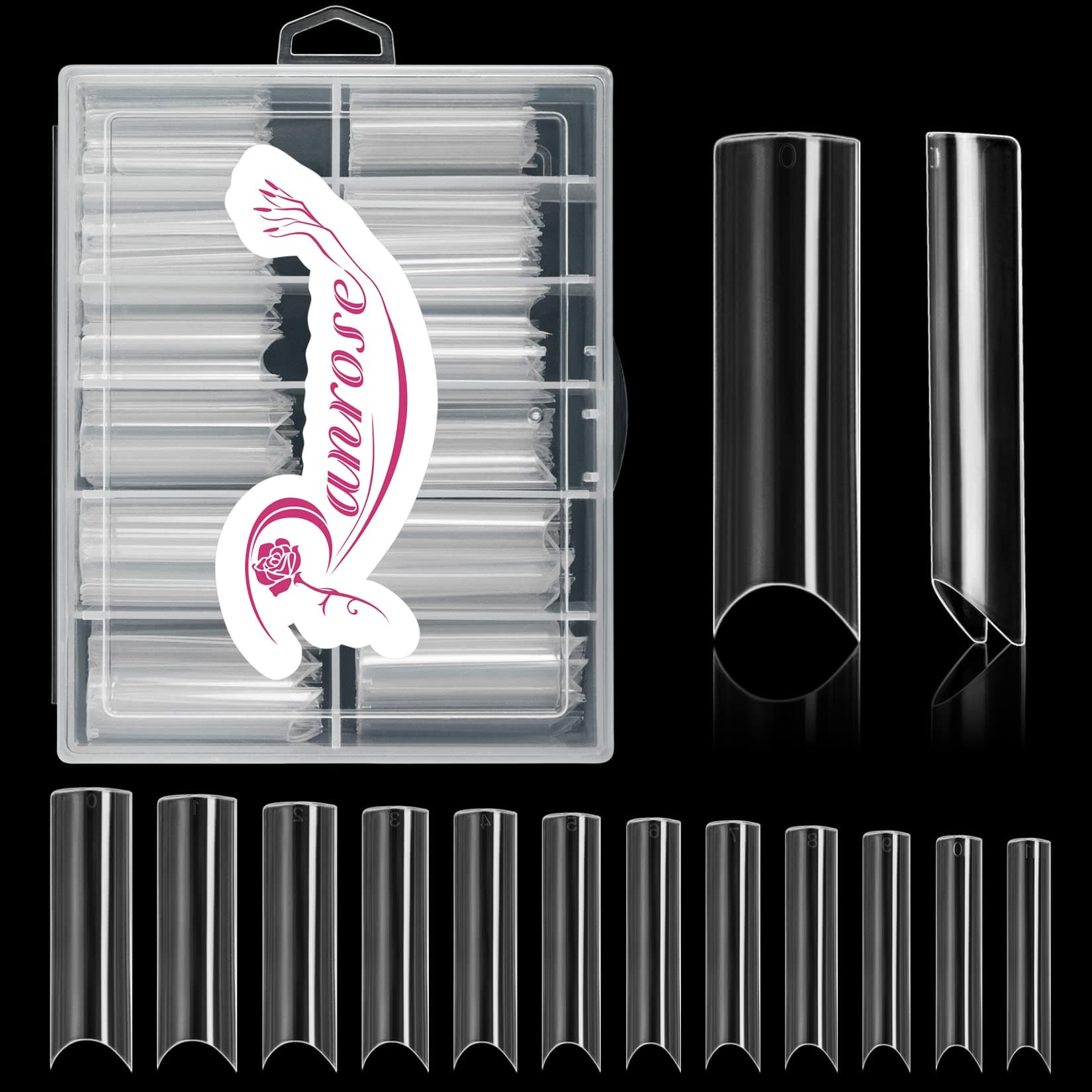 Ranrose 120PCS Extra Long Nail Tips,XXL Super Long Half Cover Deep C Curve False Nails 12 Sizes Tapered Square Press on Nails with Box