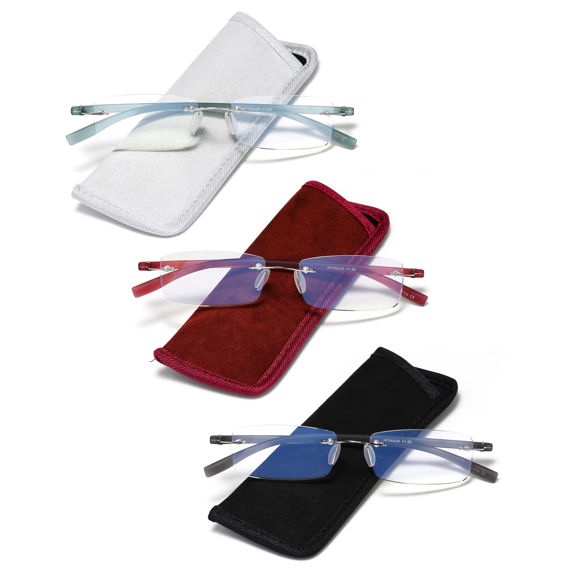 HIYANJNRimless Reading Glasses For Women Tr90 Blue Light Blocking Eyeglasses Lightweight Frameless Computer Readers