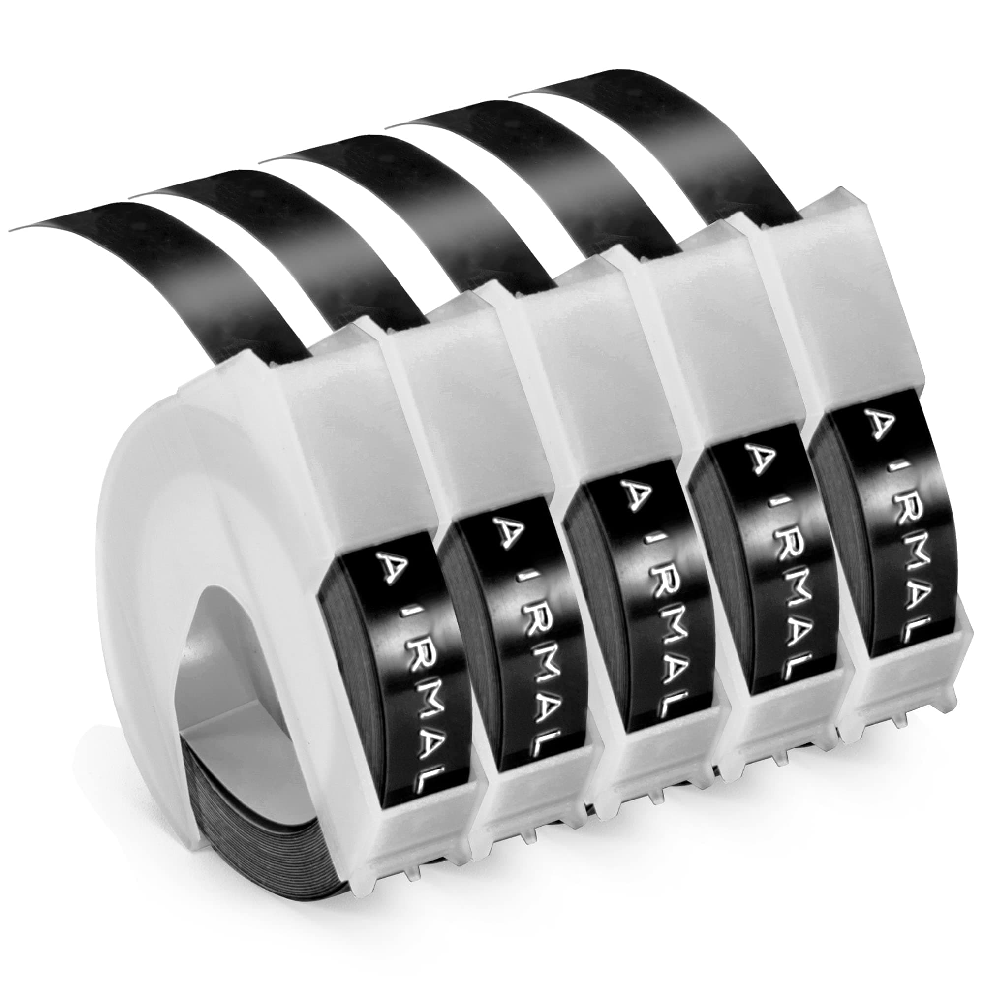 Airmall Black Embossing Tape Replace for Dymo Omega Label Tape Black 9mm 3D Vinyl Self-Adhesive Embossing Labels Compatible with DYMO Omega Junior Embossing Label Makers, 5-Roll