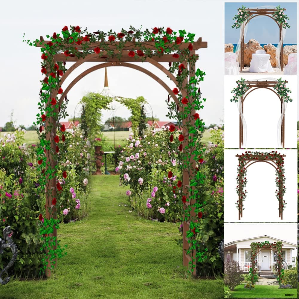 Wooden Garden Arch Wood Arc Arbor Trellis Archway, Wedding Arch for Ceremony, Wood Garden Trellis for Ceremony, Outdoor Wooden Pergola for Climbing Plant, Pergola Garden Backyard Lawn (Flat Arch)