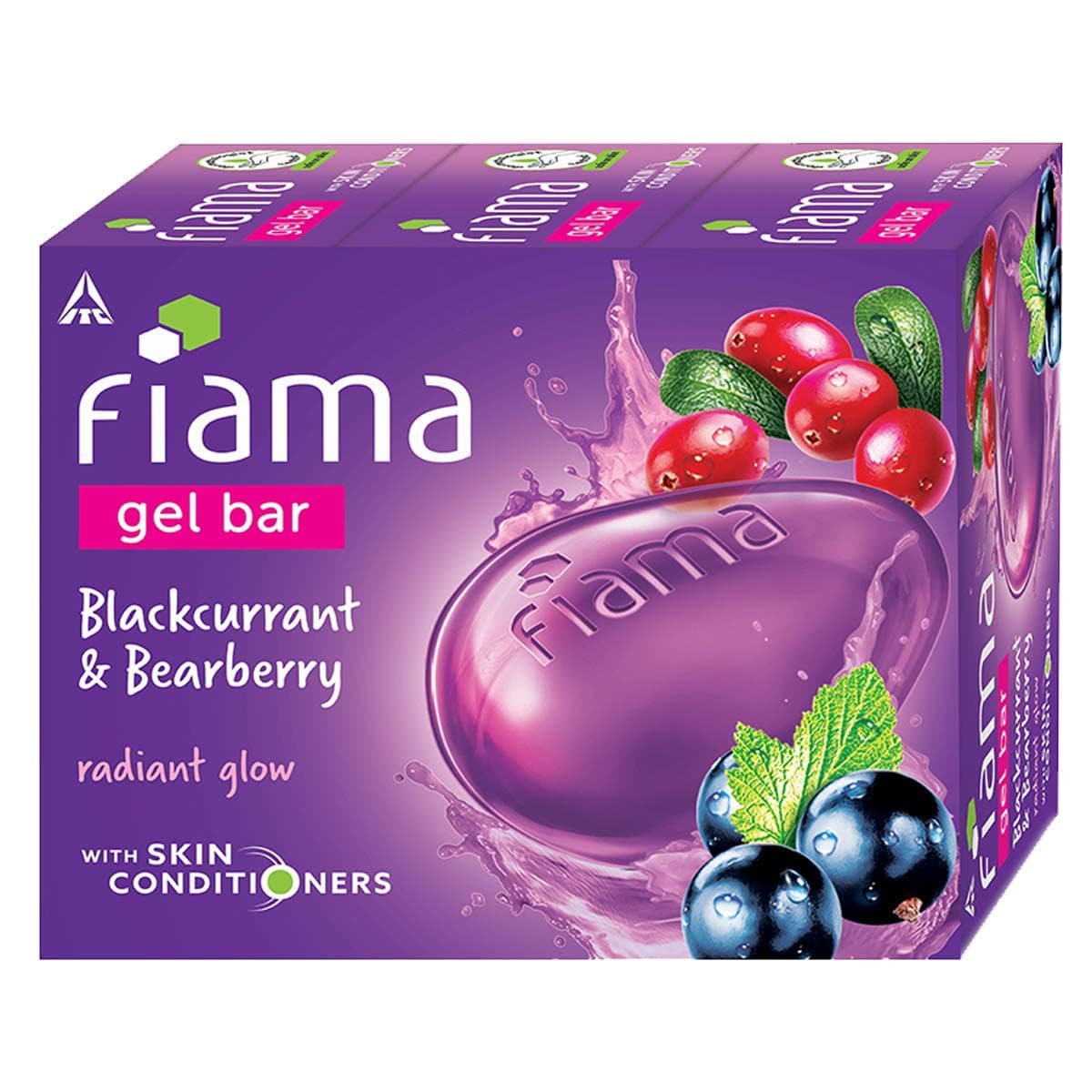 Fiama Gel Bar Blackcurrant And Bearberry for Radiant Glowing Skin, 375g (125g - Pack of 3), with Skin Conditioners, Soap for Women & Men, For All Skin Types