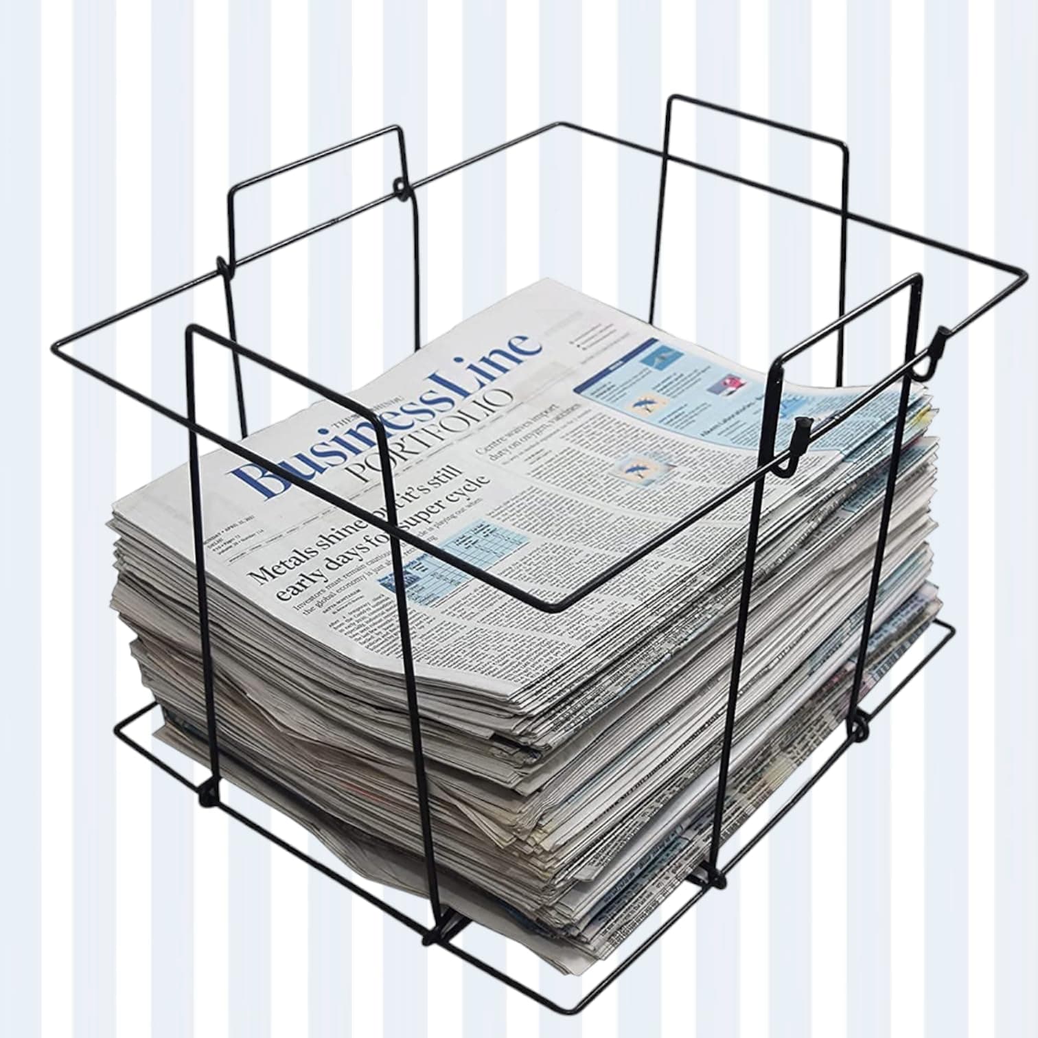 Wrought Iron Multipurpose Folding Newspaper Holder Bin for Magazines,Paper, Records,Artwork, Versatile Storage Organization Black (39x33x30) cm