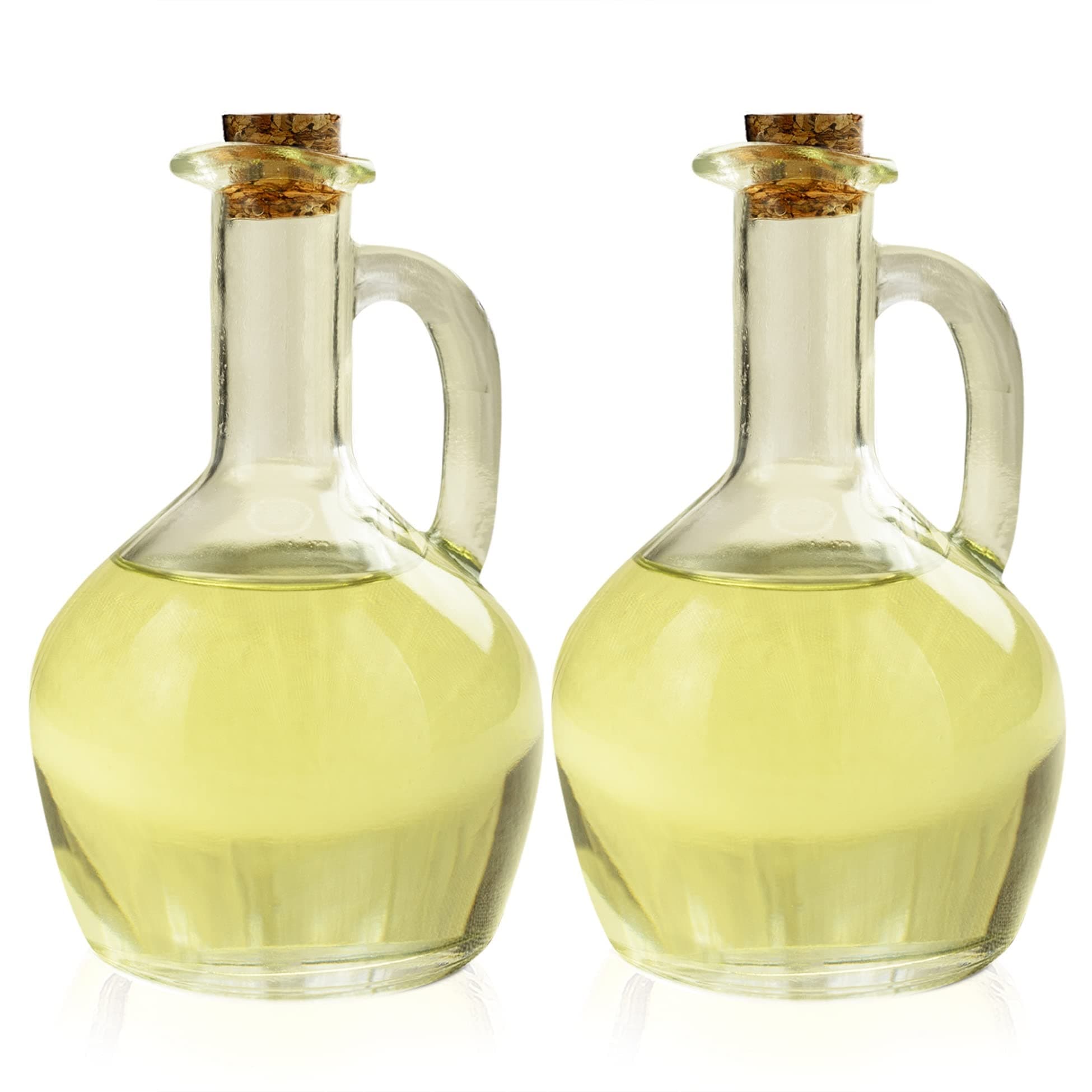 Oil Dispenser – Set of 2 12Oz Oil Bottles – Glass Cruet Bottles with Cork Ideal for Syrup, Dressing, Vinegar – Elegant and Modern Olive Oil Dispenser Spout