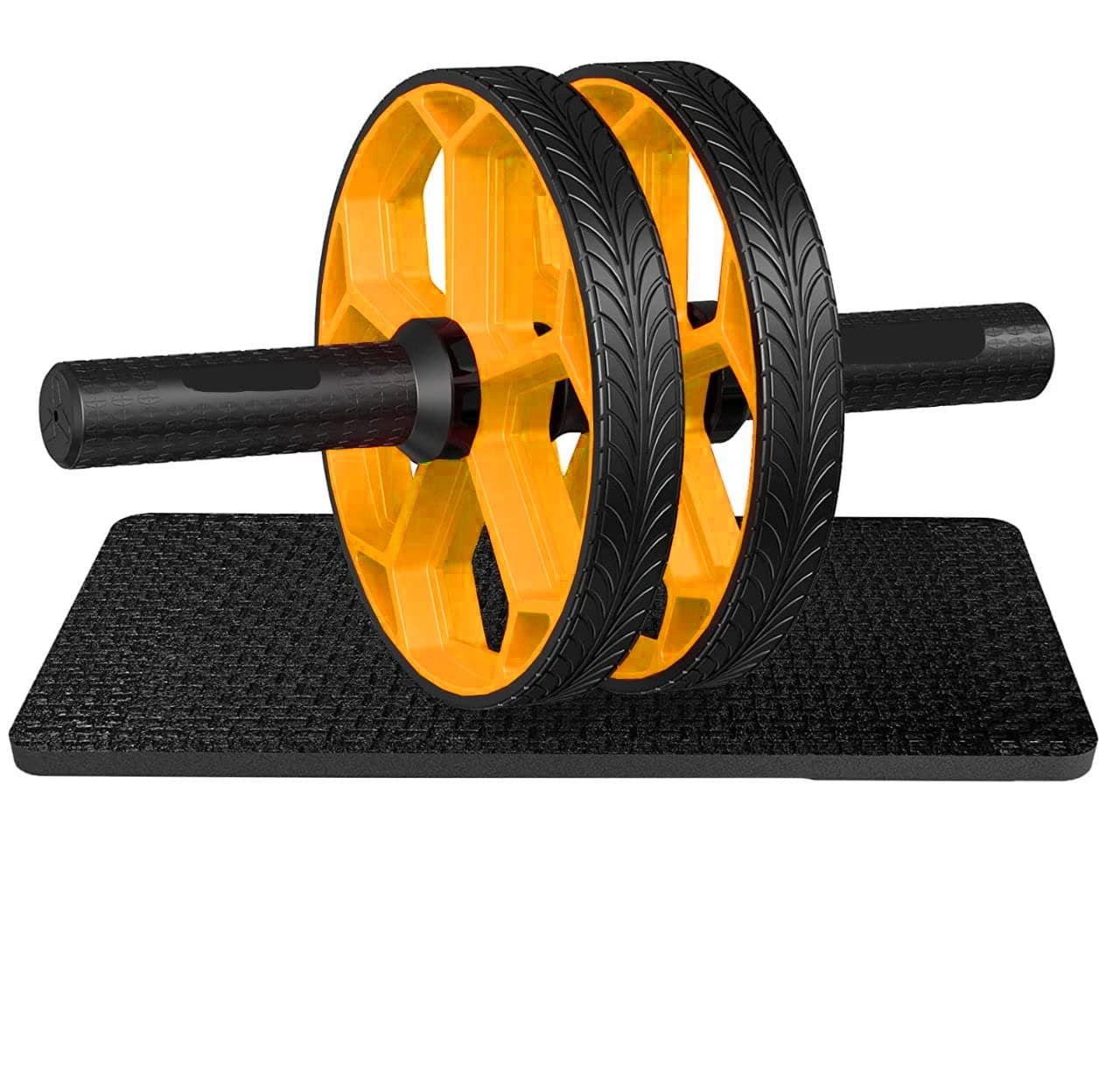OJS Ab Roller for Men and Women with knee pad, Abs Exercise Equipment for tummy for Home , Gym, Workouts , Abdominal exercise for fitness, Anti Slip and anti-skid Abs wheel ( Black , Yellow) 250 Gram Pack Of 1
