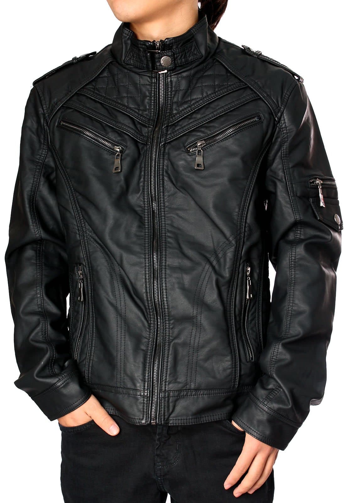 RNZ Premium Designer Men's Faux Leather Jacket - M4-Black-M
