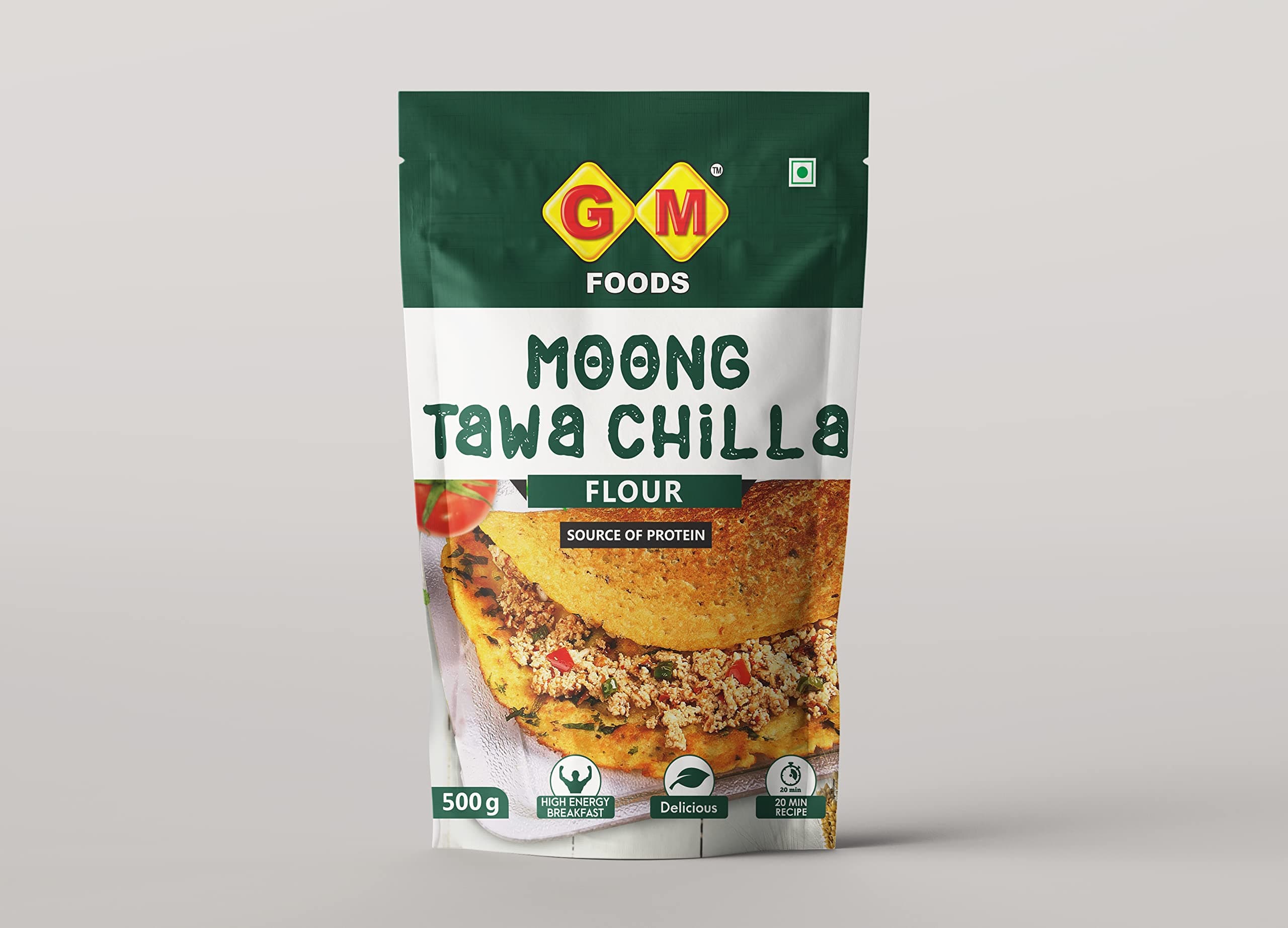 GM Foods Moong Tawa Chilla Flour 400 Gram (Pack Of 3) | Nutritious & High Protein Instant Breakfast | Multi Dal & Multigrain Chilla Powder | Ready in 3 Easy Steps | Fibre Rich Meal for Kids & Adults