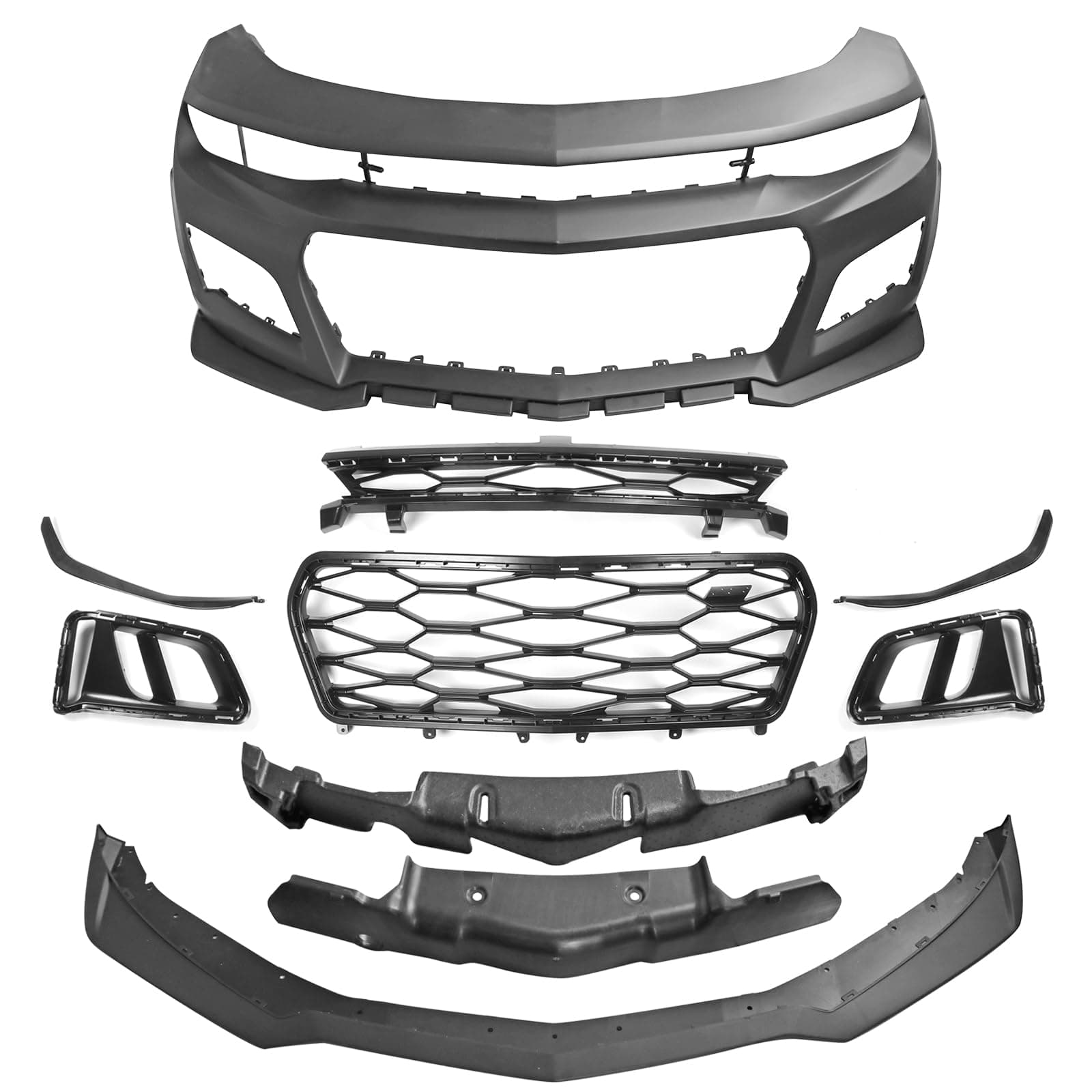 FREEMOTOR802 Front Bumper Cover, Fit for 2019-2024 Chevrolet Camaro LS LT1 (Models W/O Signature Headlights), ZL1 Style Unpainted Black PP Bumper Conversion Guard Replacement