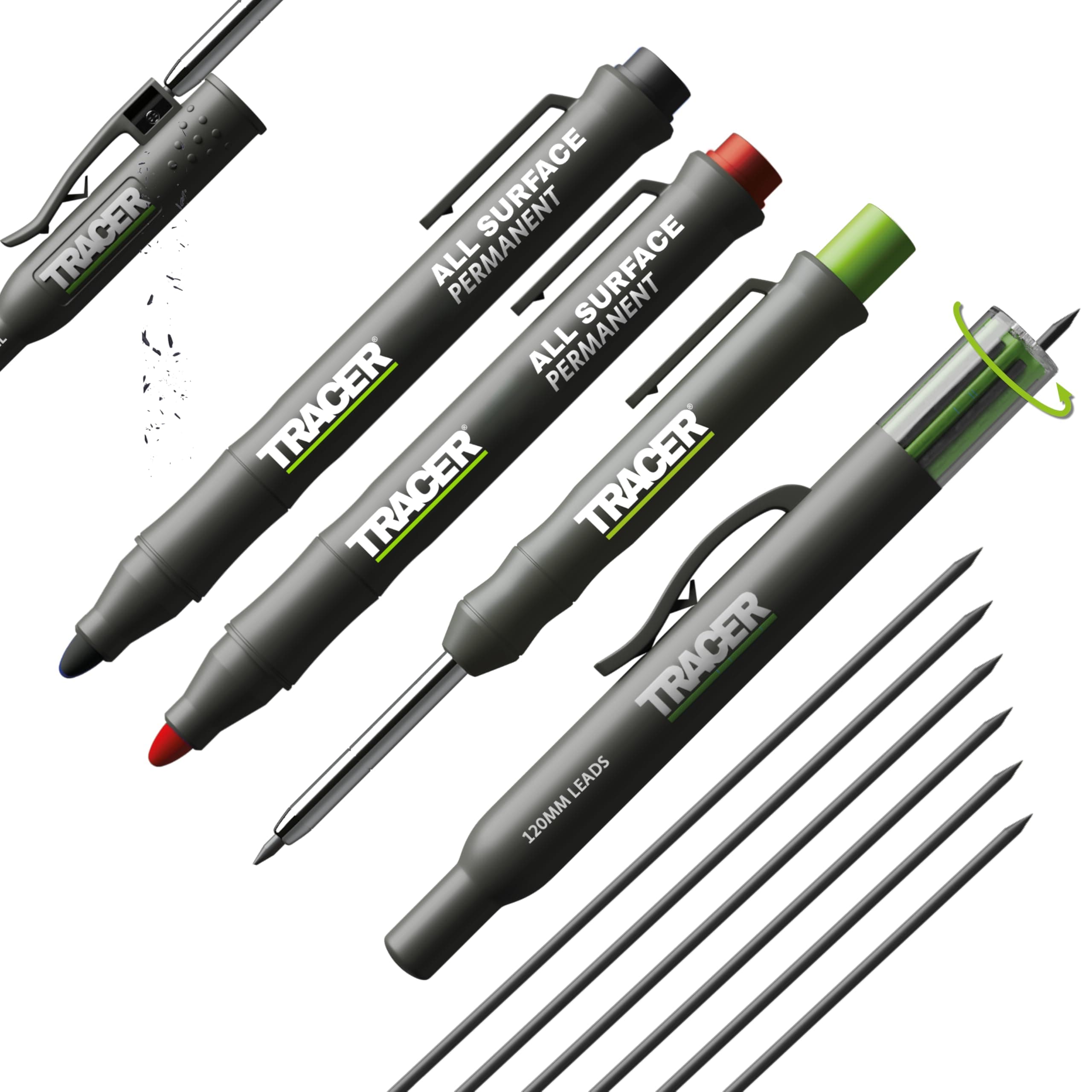 Tracer Marking Kit - Deep Hole Pencil, ALH1 Lead set and 2 Clog Free Markers with Holsters