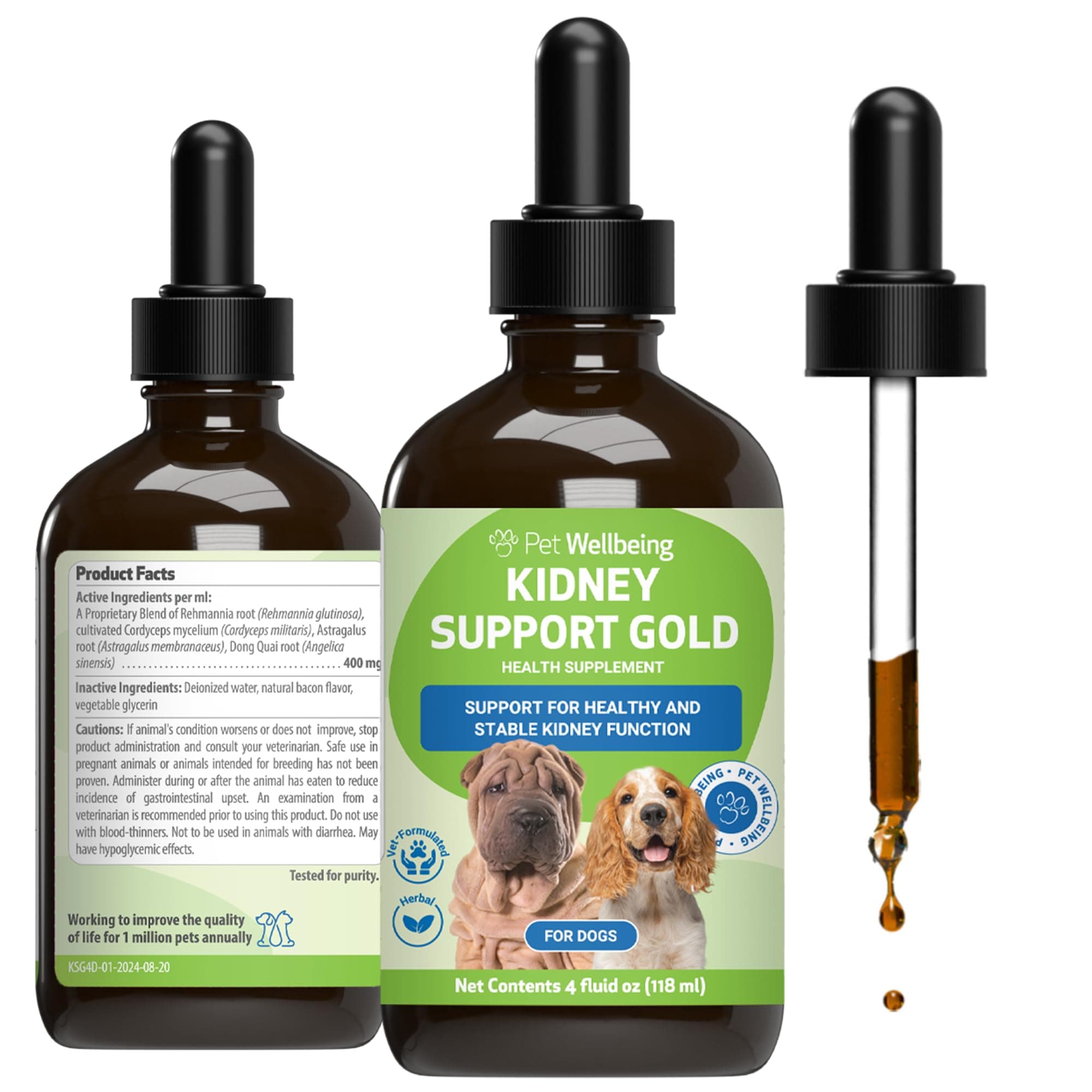 Kidney Support Gold for Dogs - Supports Healthy Kidney Function, Fluid Balance, Energy Levels, Rehmannia, Dong Quai - Veterinarian-Formulated Herbal Supplement 4 oz (118 ml)