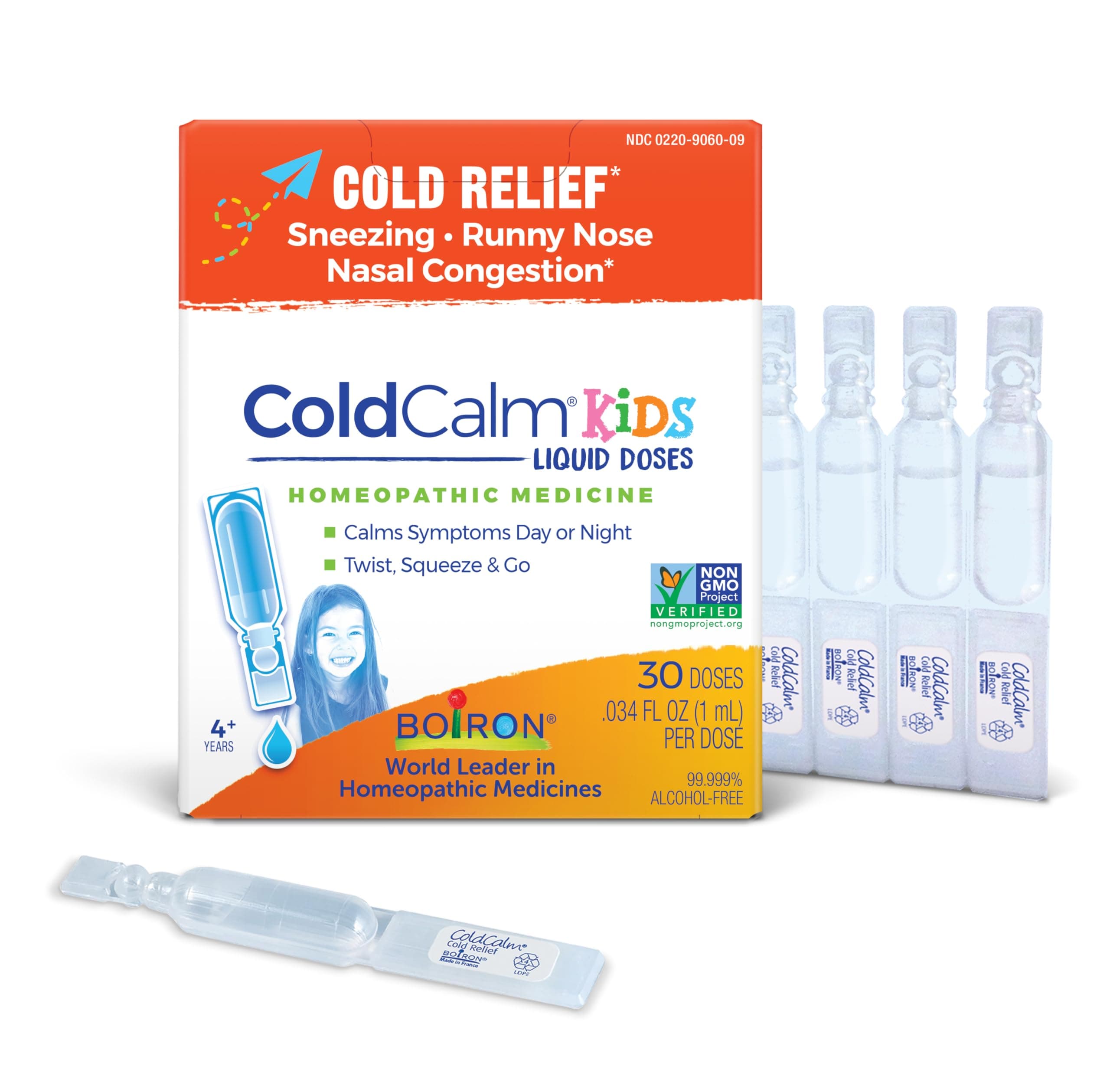 ColdCalm Kids Single-Use Drops for Relief from Cold Symptoms of Sneezing, Runny Nose, and Nasal Congestion - Sterile and Non-Drowsy Liquid Doses - 30 Count
