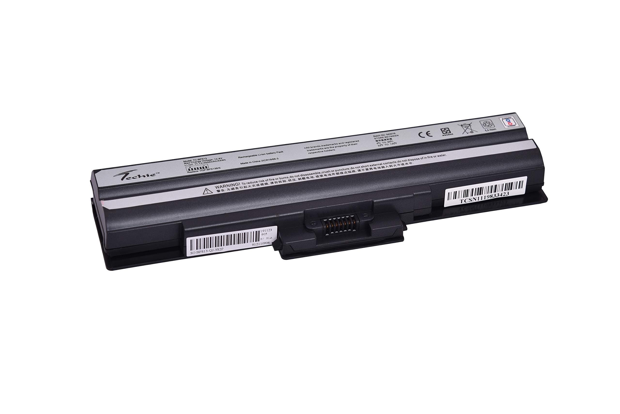 Techie11.1V 4000mAh Li-ion 6 Cell Laptop Battery for Sony VGP-BPL13 VGP-BPS13 VGP-BPS21 VGP-BPS21B VGN-AW11M/H VGN-AW170C VGN-AW19 VGN-AW21M/HVGN-AW230J/H (Black)