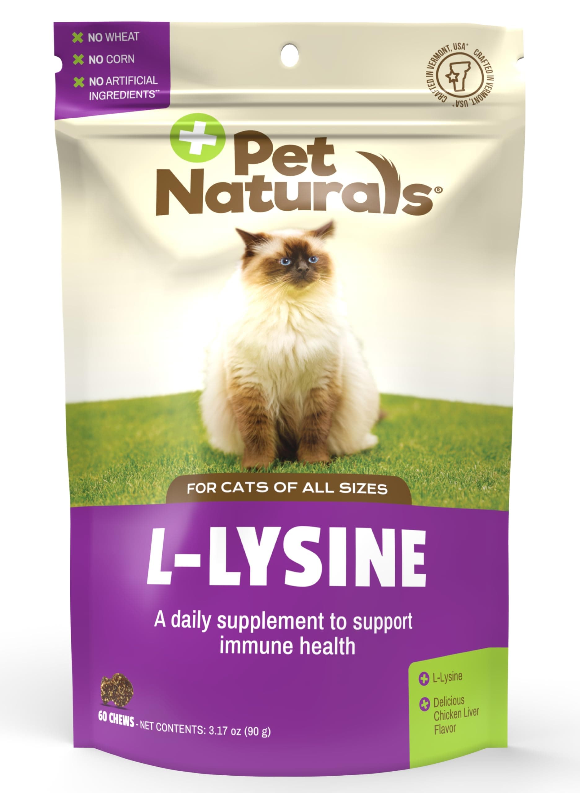 L-Lysine Chews for Cats, Immune and Respiratory Support Supplement, 60 Bite Sized Chews (3.17 oz)
