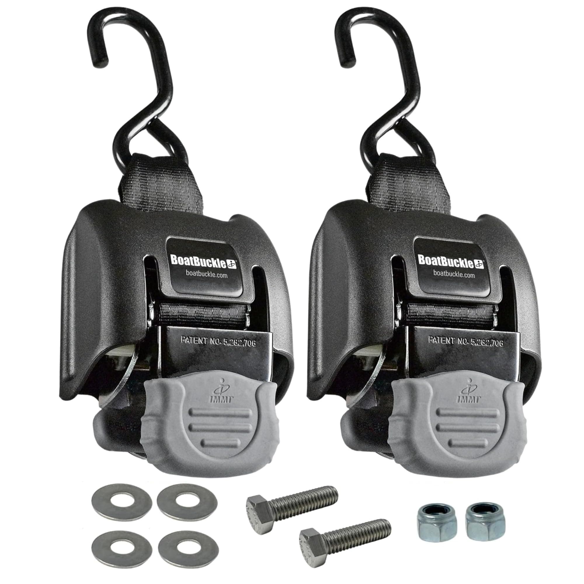 BoatBuckle G2 Transom Boat Tie Down Straps to Trailer 2x43-Inch, 2500lbs Break Strength, Bolt On Retractable Ratchet Straps Heavy Duty, 2-Pack