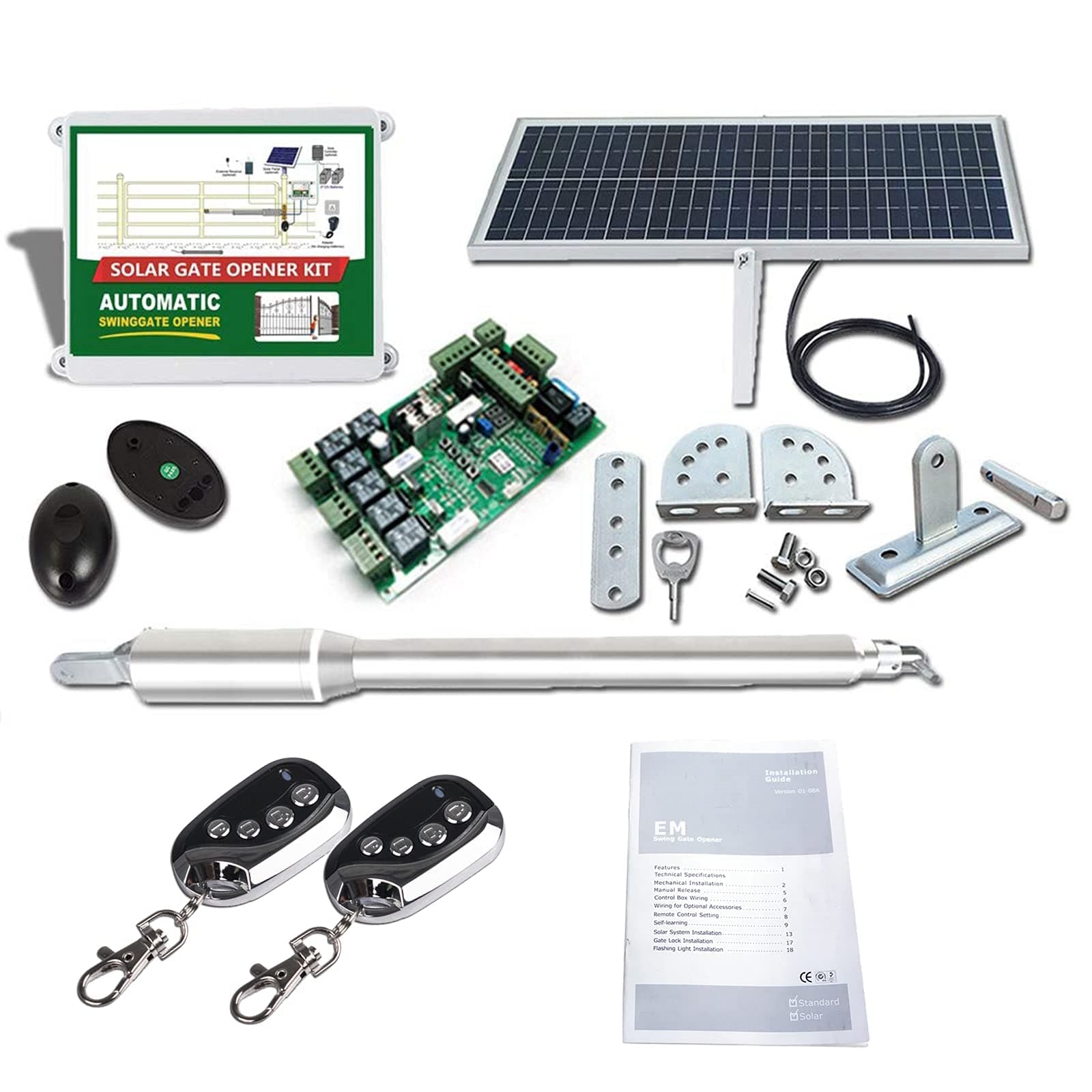 DC House EM3 Solar Gate Opener Heavy-Duty Automatic Gate Openers Kit for Single Swing Gates Up to 8 Feet or 660lbs
