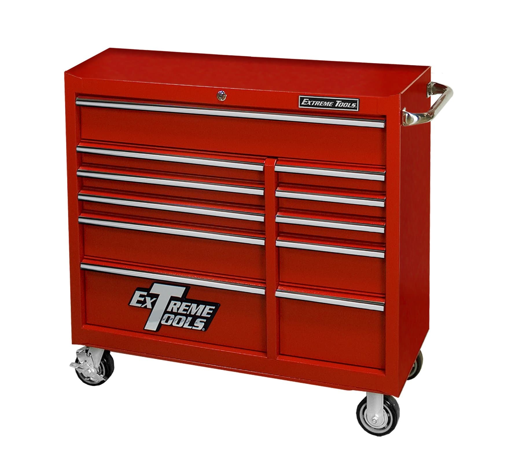 Extreme Tools PWS4111RCTXRD 11-Drawer Roller Cabinet with Self-Latching Drawers and Ball Bearing Slides, 41-Inch, Red Textured Finish