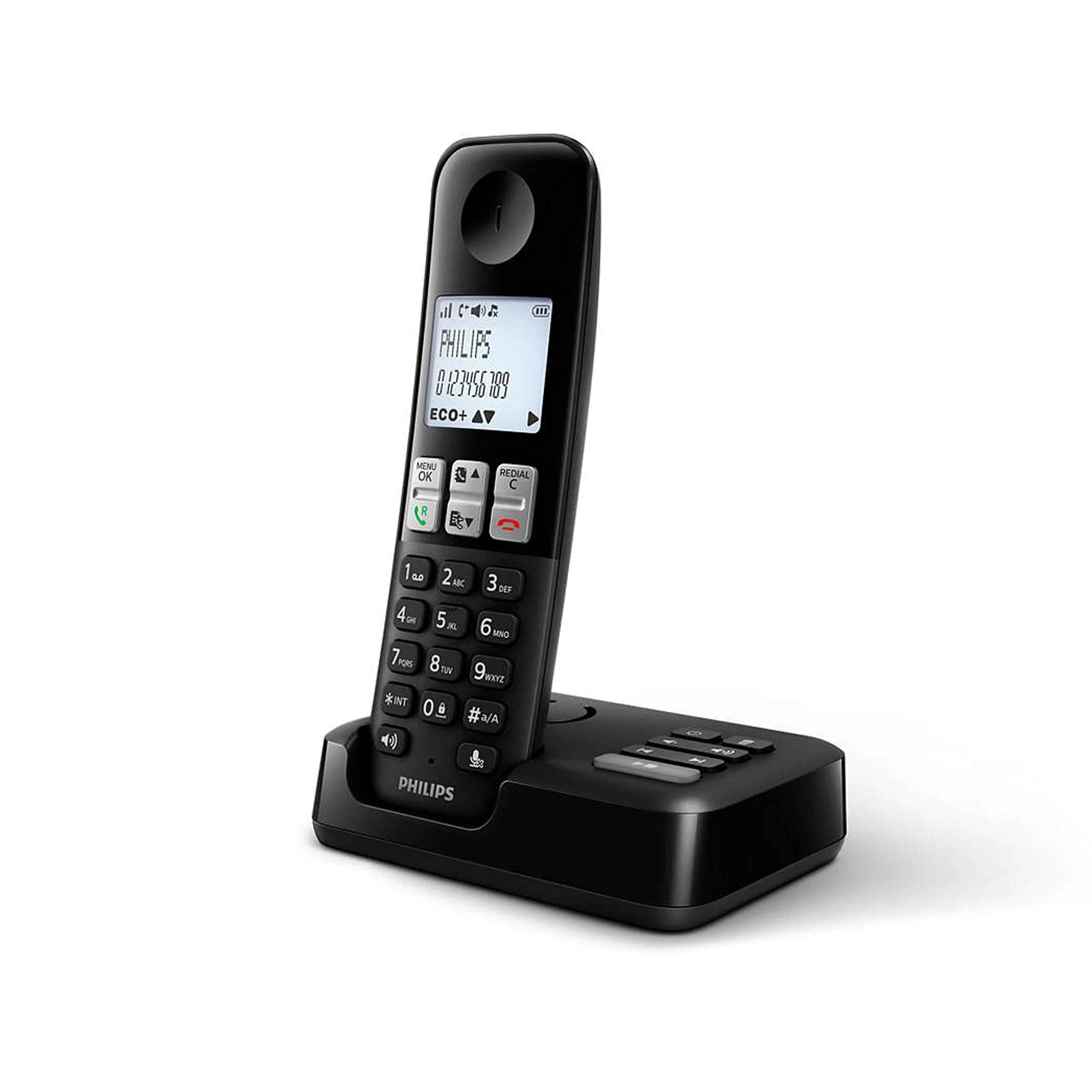 Philips D2551B Cordless DECT Landline Phone, single handset with answering machine