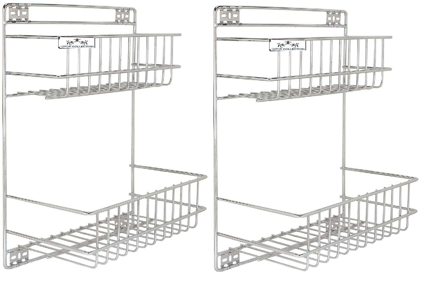 CR18 COLLECTION Wall Mounted Detergent Holder/ Multi Purpose Shelves/ Bath Room Shelves/ Corner Rack (Set Of 2, Stainless Steel)
