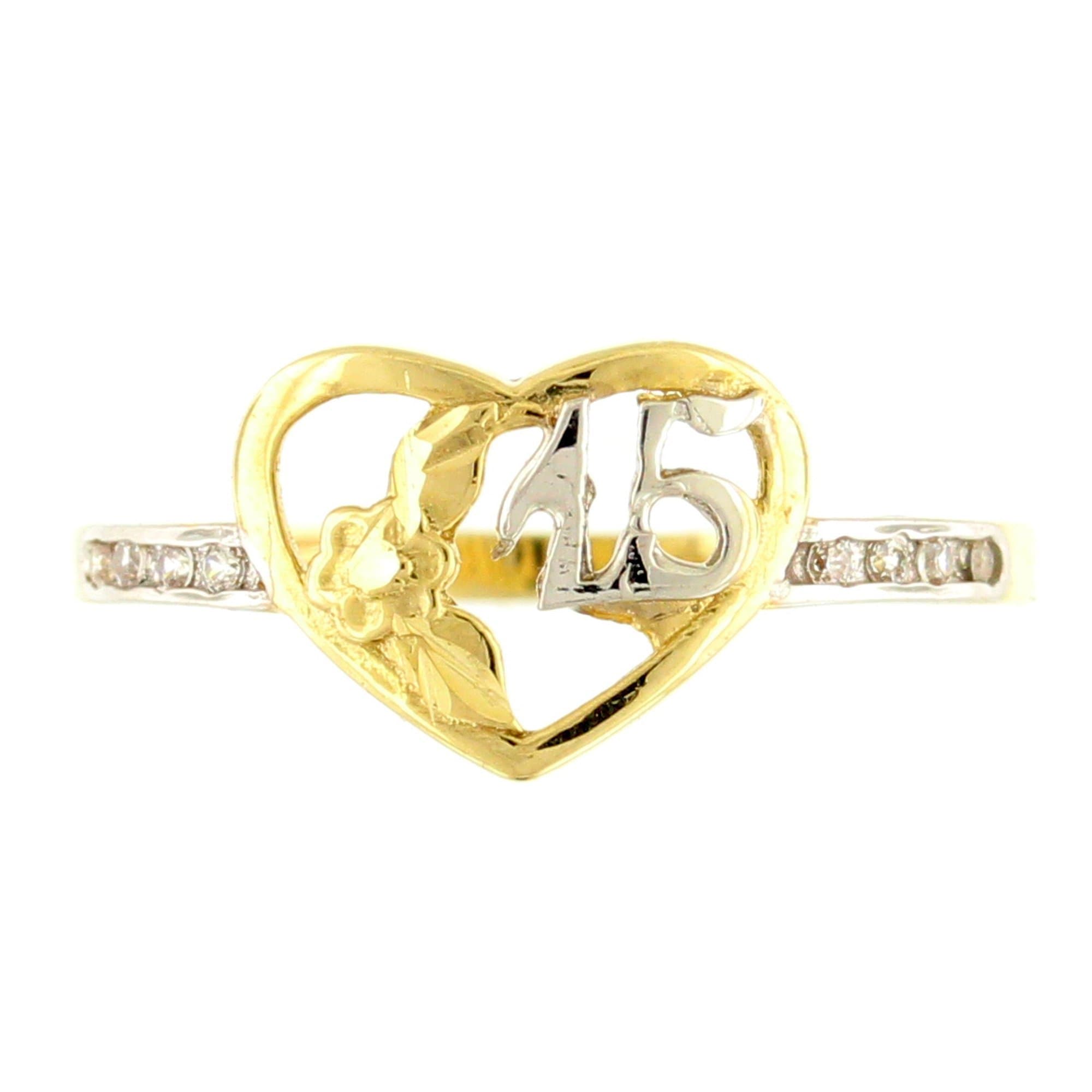 awatch4everyone 14K Yellow Gold Two Tone Quinceanera Heart Design with Textured Flower and CZ