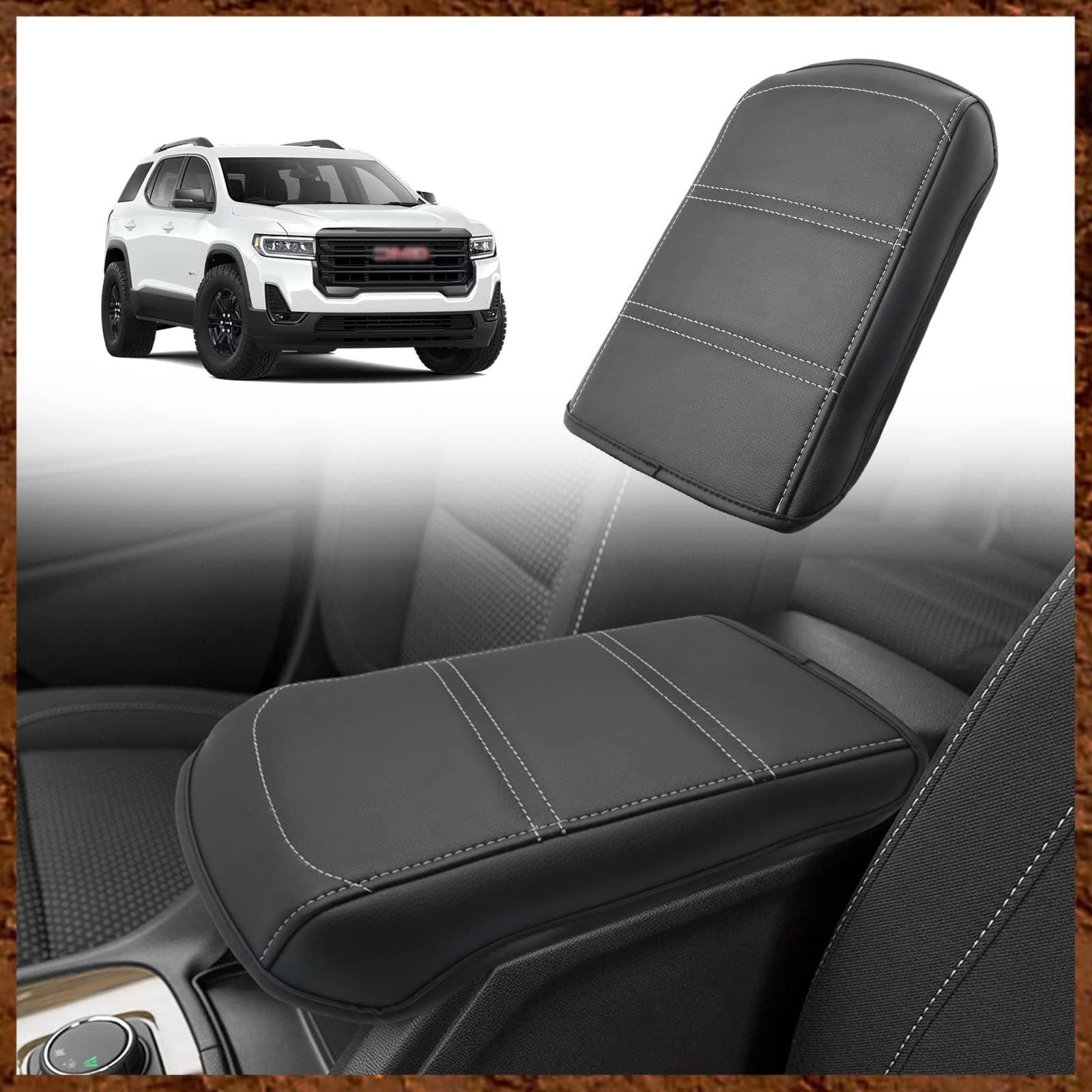 Muslogy for Acadia 2017-2023 Center Console Pad Armrest Seat Box Cover Vegan Leather Cushion Pad Interior Accessories Armrest Lid Protector Extra Soft Compatible with GMC Acadia 2023 2022-2017 (Black)