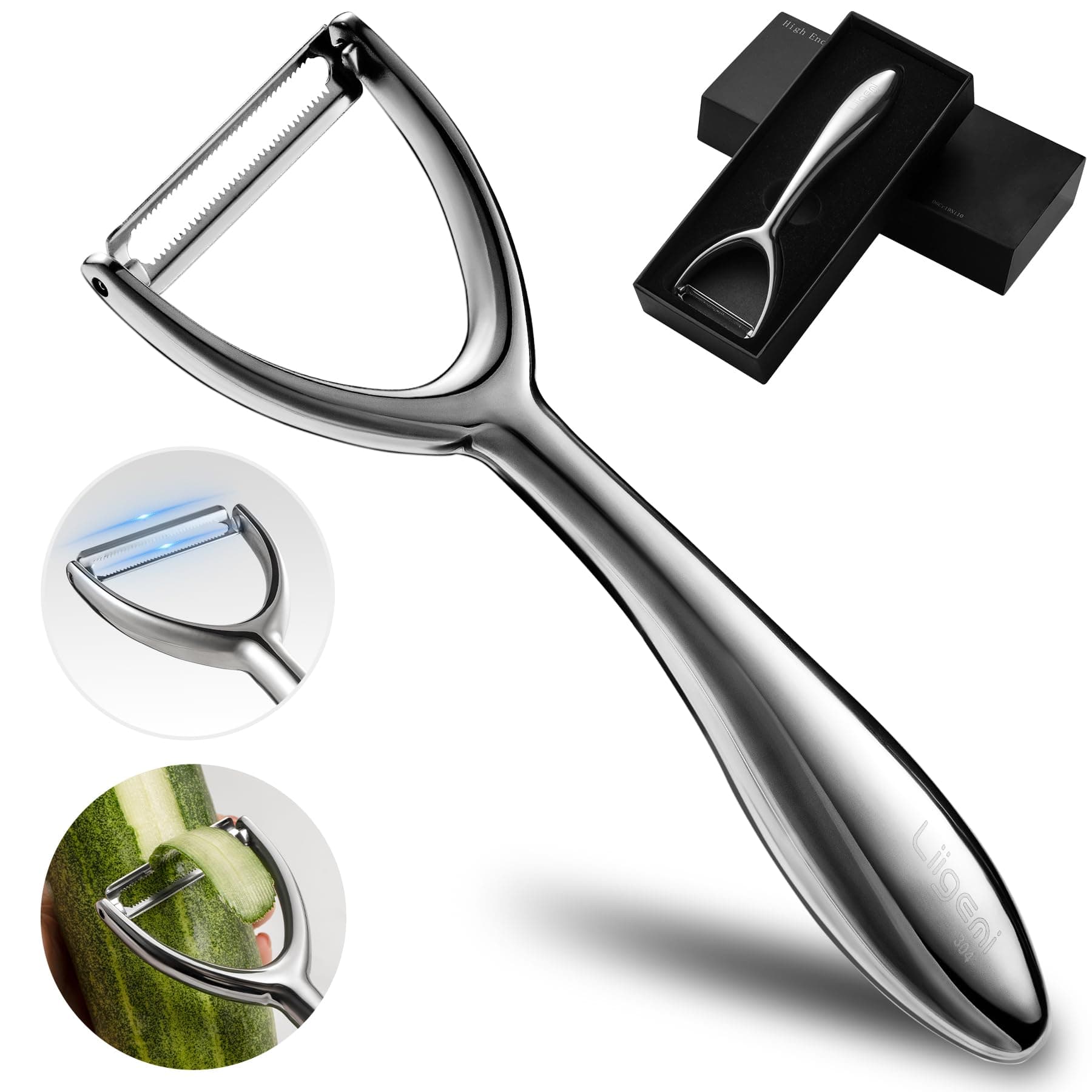 LIIGEMI Vegetable and Fruit Peeler，Comfortable Y Shaped Hand Peeler for Kitchen，Stainless Steel Veggie Potato Peeler