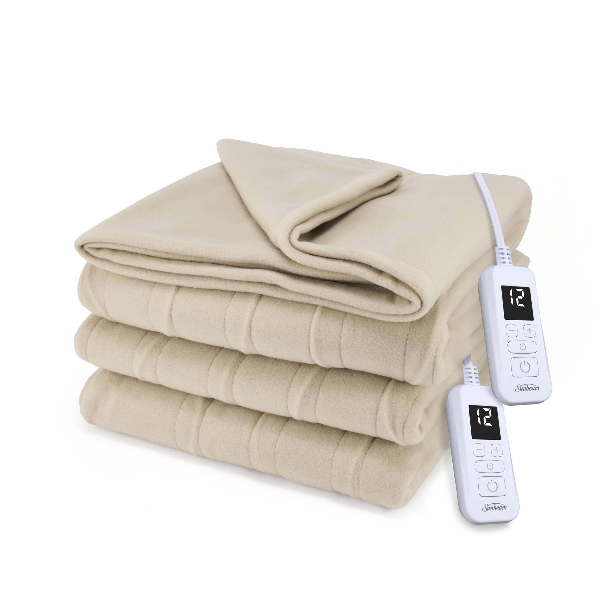Sunbeam Royal Ultra Fleece Heated Electric Blanket King Size, 90" x 100", 12 Heat Settings, 12-Hour Auto Shut-Off, Machine Washable, Pebble Beige