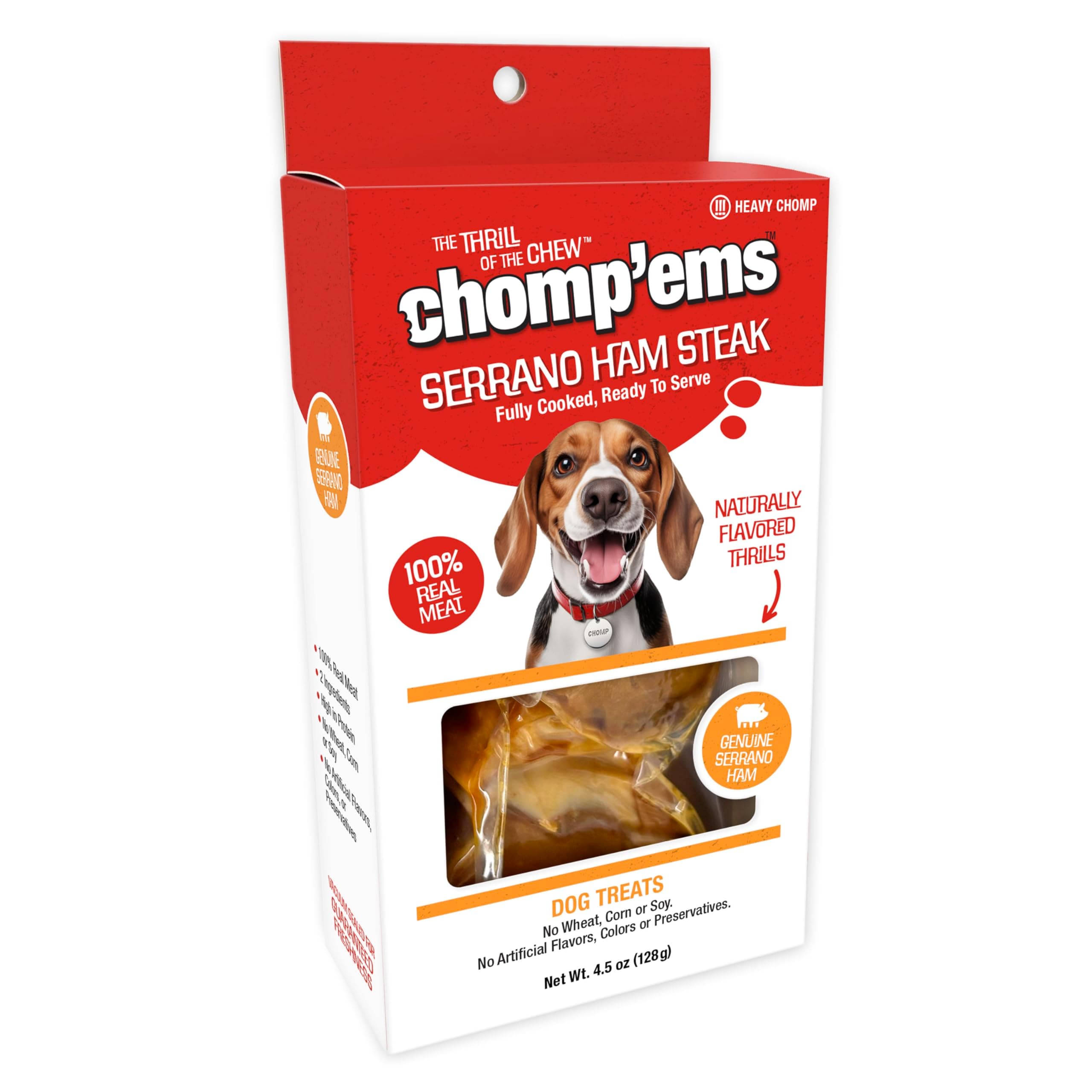 Ruffin' It CHOMP'EMS Serrano Ham Steak, Real Serrano Ham Steak with Bone for Dogs, 1 Ham Steak, Large