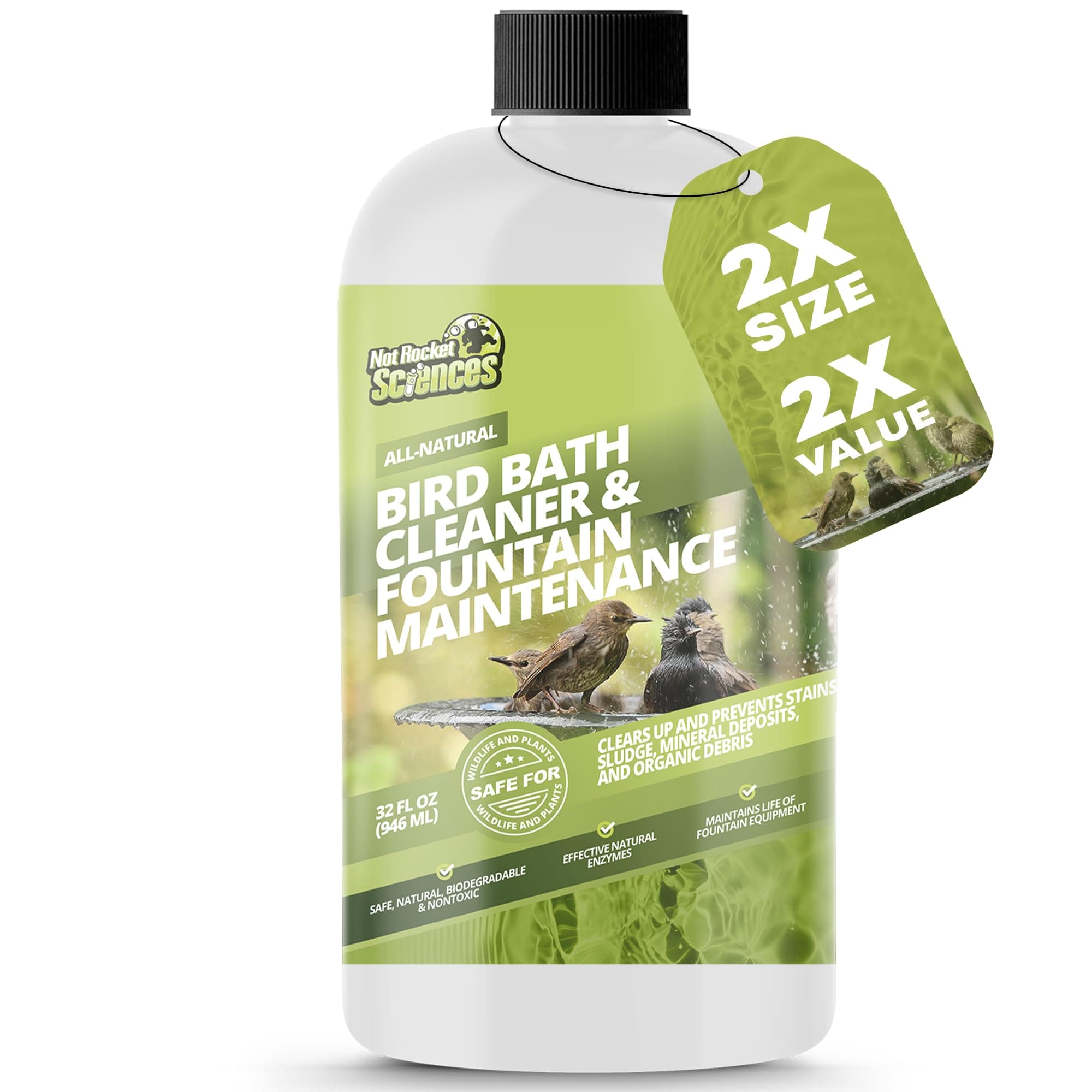 32oz Bird Bath Cleaner, Cleans 160 Gallons of Water, Ideal Fountain Cleaner Safe for Birds, Bird Bath Fountains Clarifier, Liquid Birdbath and Fountain Maintenance, Promotes Clean & Clear Water