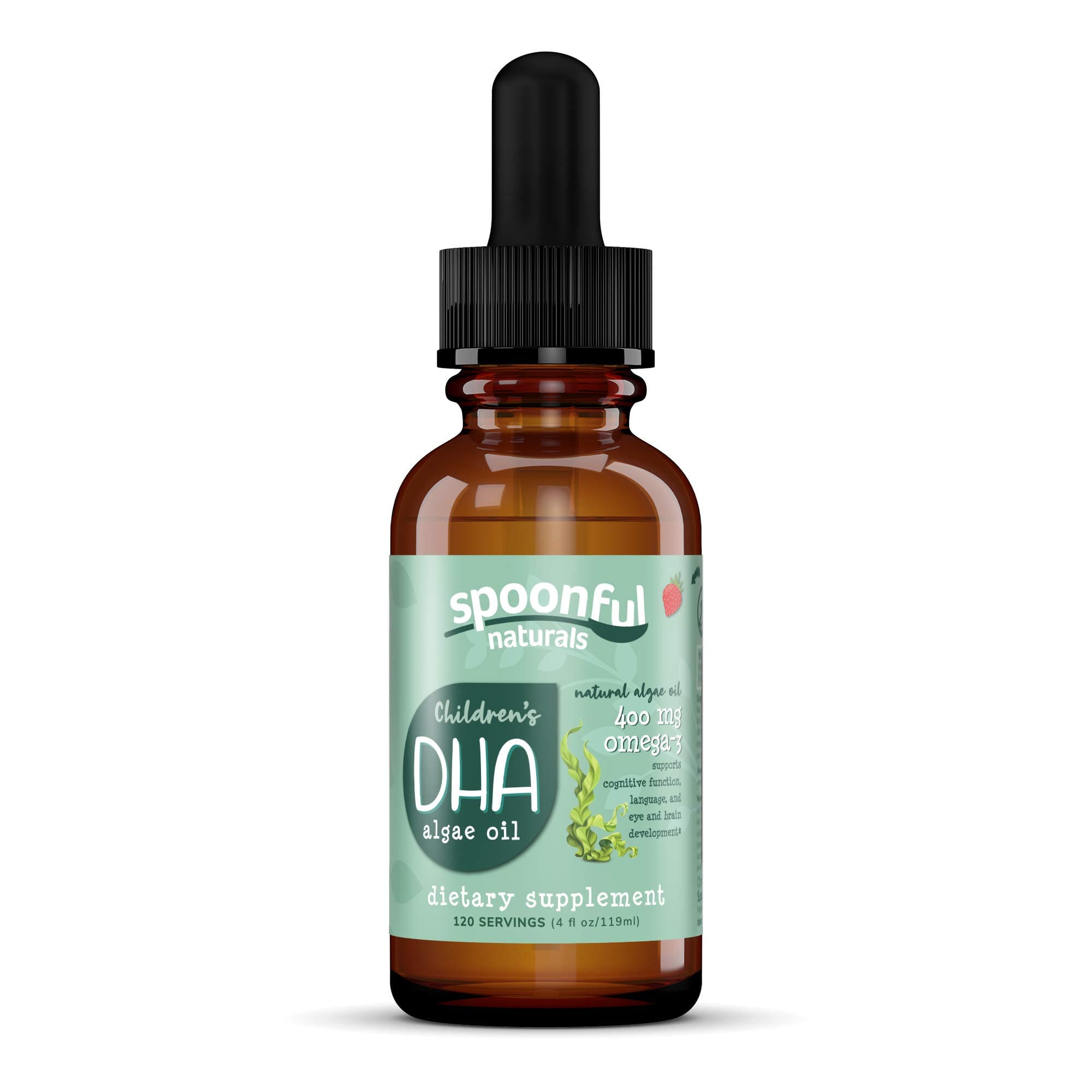Children's Vegetarian DHA Algae Oil, 400 mg DHA Omega 3, Plant-Based Vegan Brain Support Supplement with Zero Sugar Natural Strawberry Flavor, 4 Ounce…
