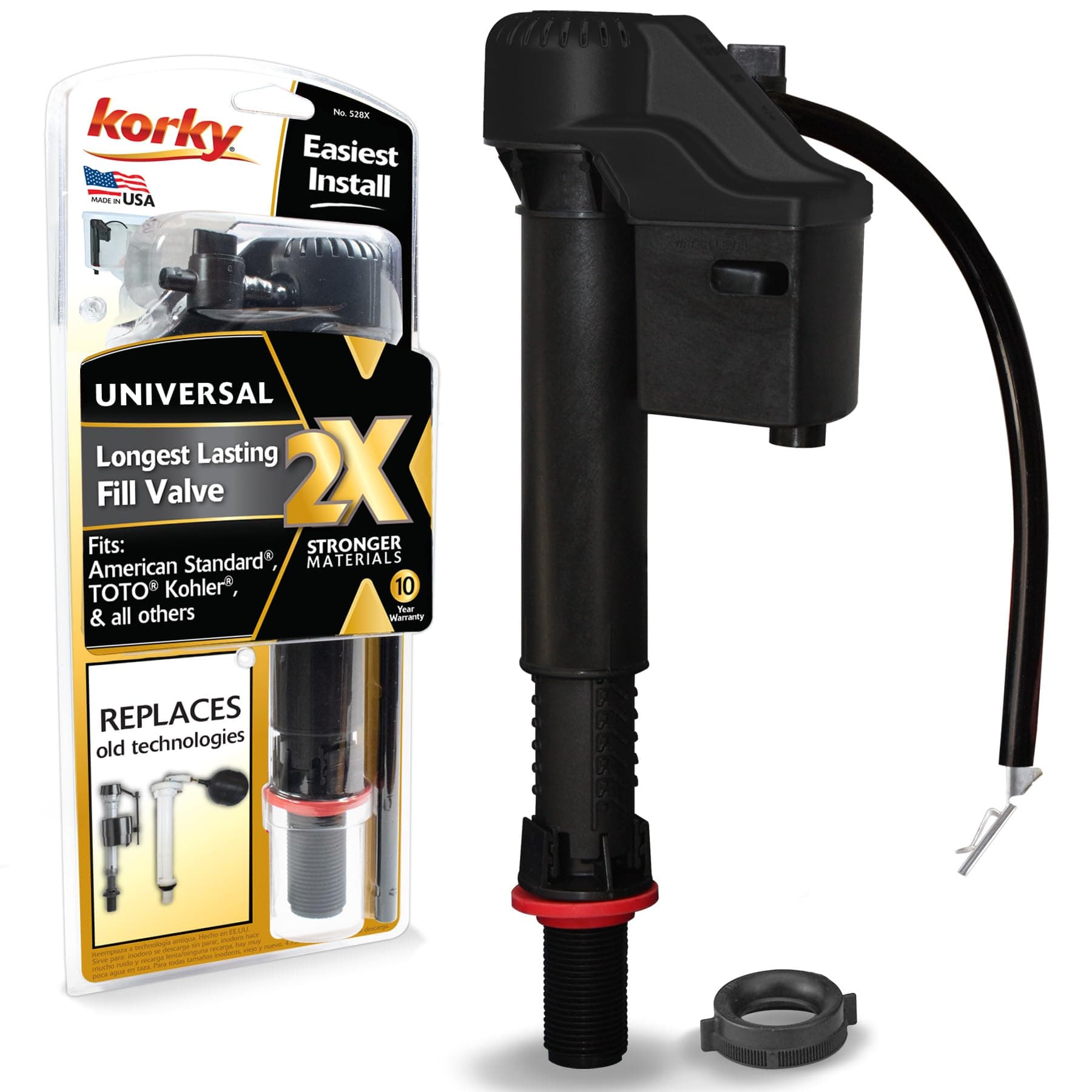 Korky QuietFILL 2X Long Life Toilet Fill Valve - Universal Fits 99% of Toilets - Easy Height Adjust for Fast Install, 528X
