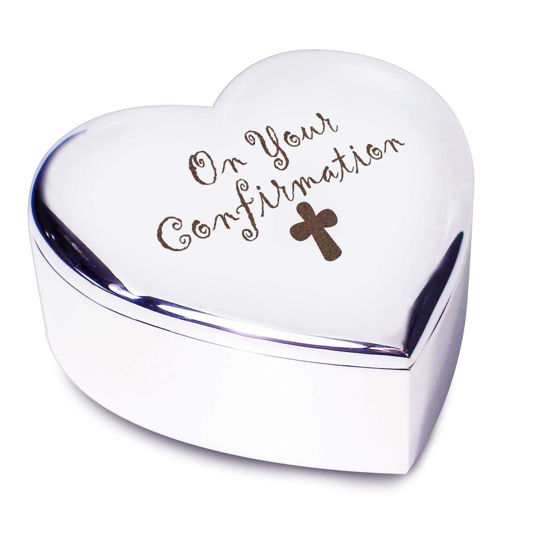 CPMCPM Confirmation with cross Silver Finish Heart Shaped Trinket Box Gift for Holy Confirmation