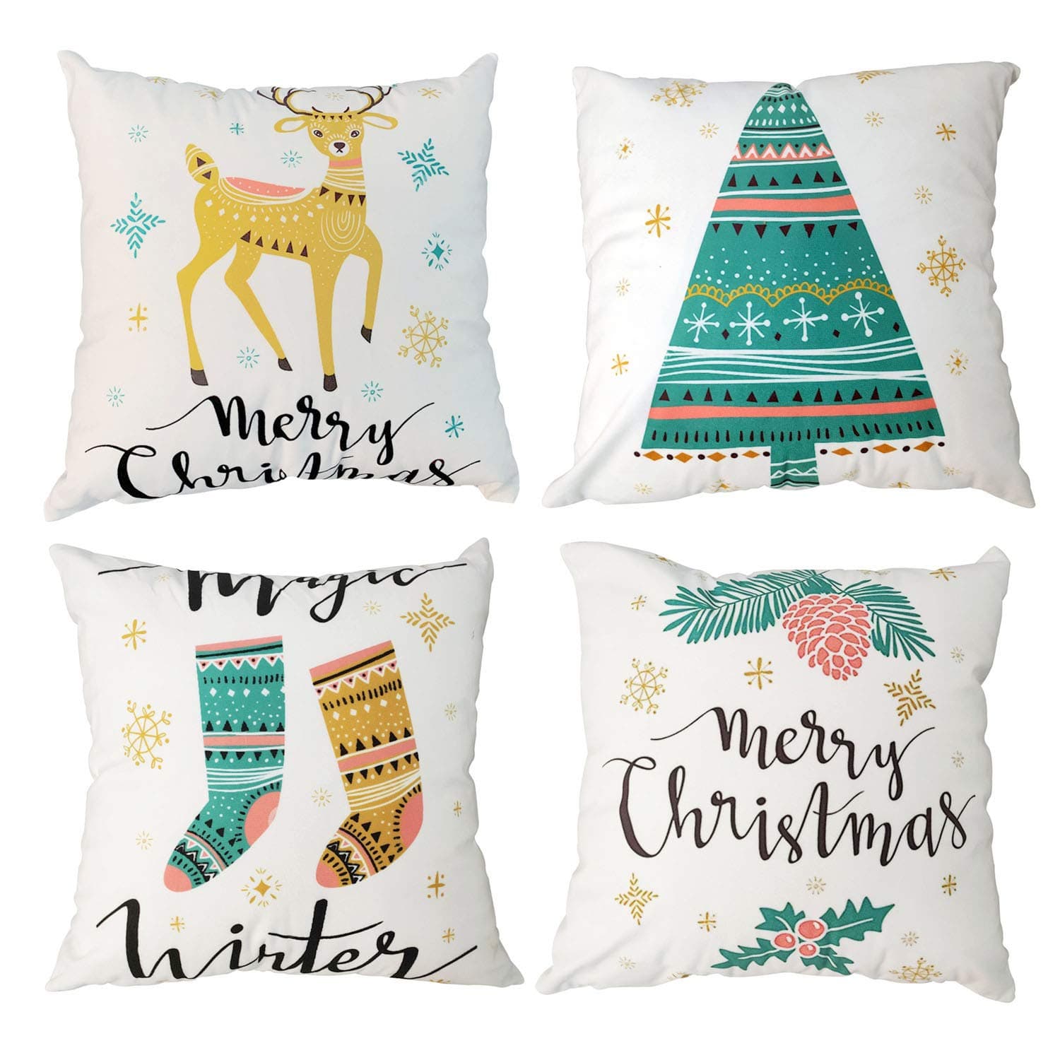 Set of 4 Throw Pillow Covers 18x18 Inches, Decorative Square Pillowcases Cotton Linen Cushion Cover for Room Sofa Bed Car (Yellow)