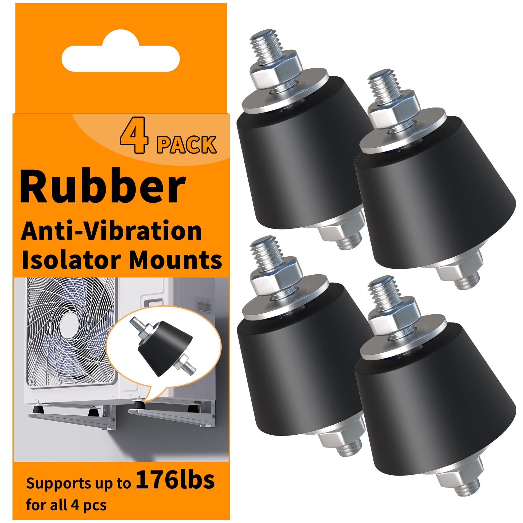 Rubber Anti Vibration Isolator Mounts with Studs Shock Absorber,Rubber Isolator Mounts for Mini Split Heat Pumps,Air Compressors,Garage Motor,Anti Vibration Isolator Mounts,4 Pack,Small Szie