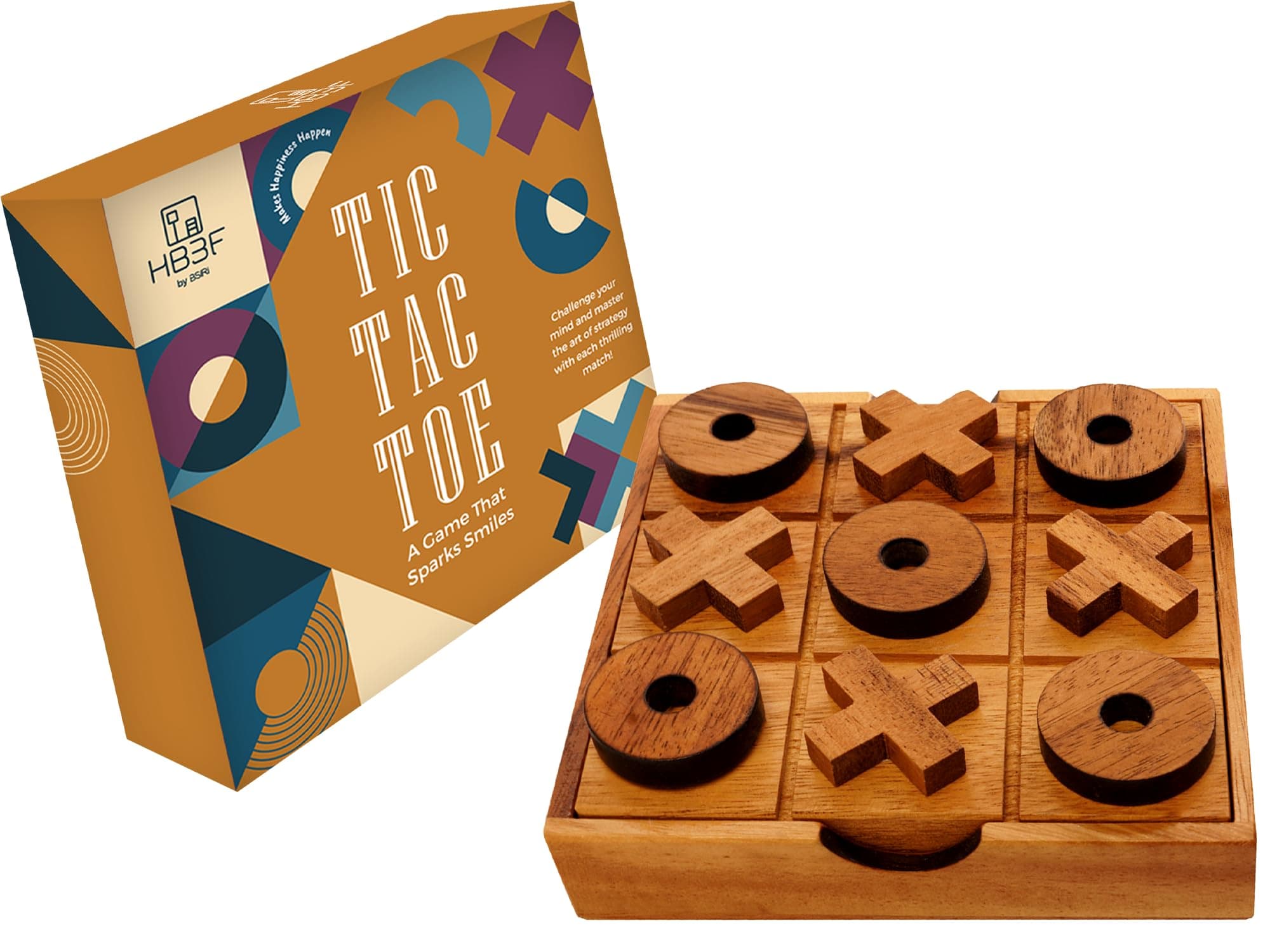 BSIRI TicTacToe Wooden Board Games Noughts and Crosses Family Brain Teaser Puzzle Coffee Table